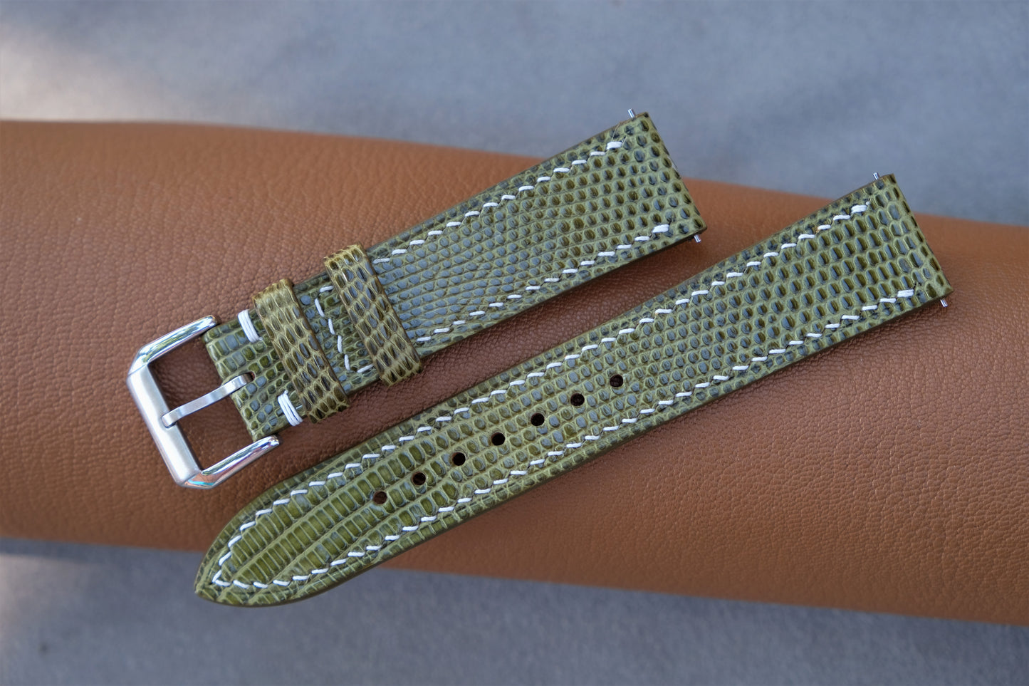 Olive Lizard Leather Watch Strap