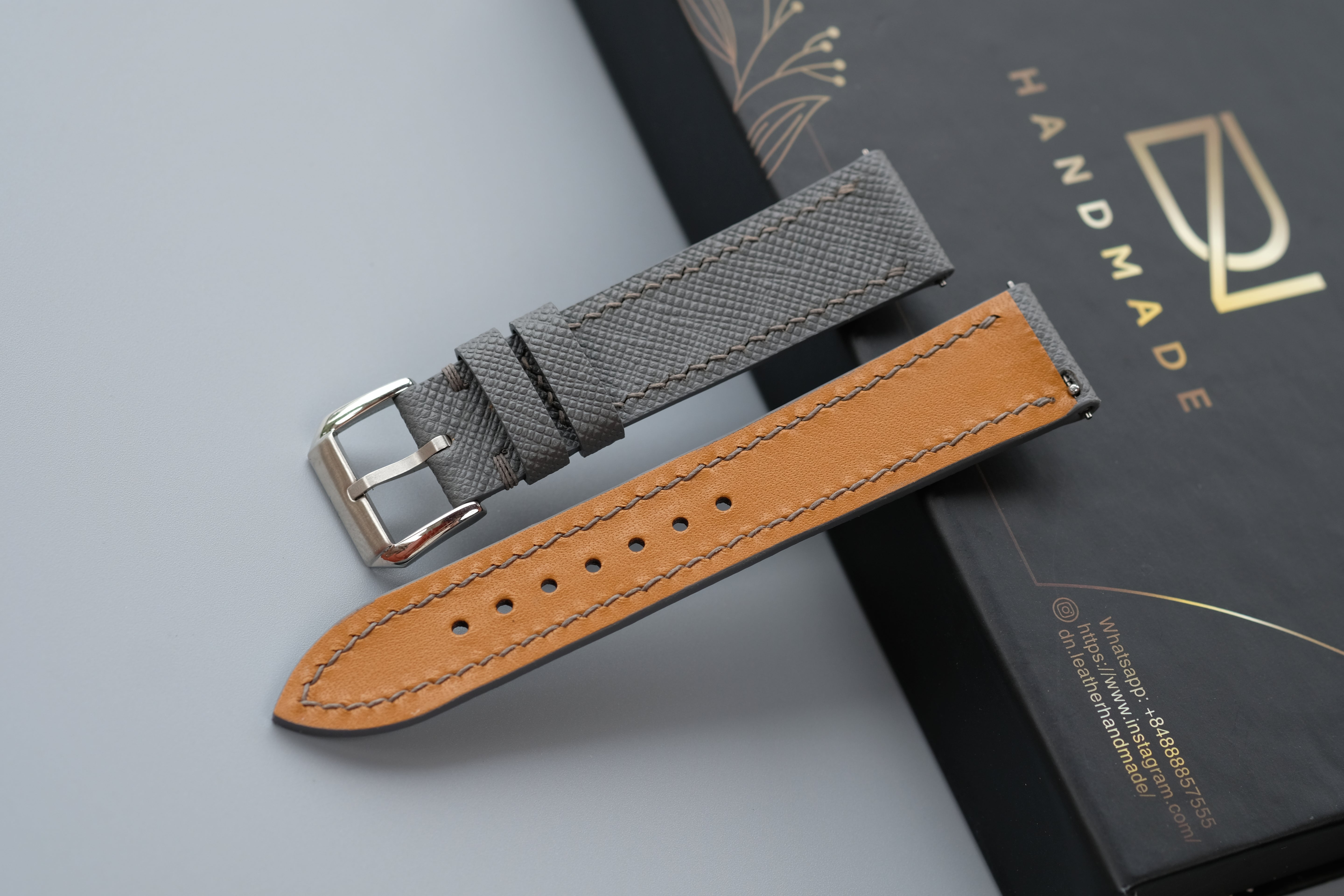 Gray Saffiano Leather Watch Strap