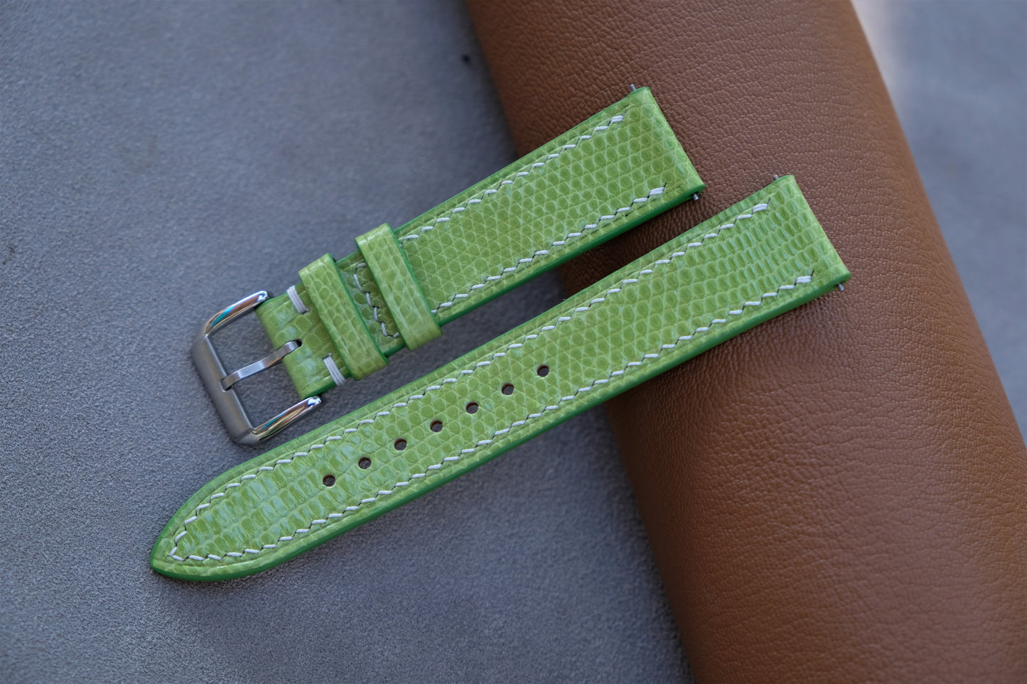 Light Green Lizard Leather Watch Strap