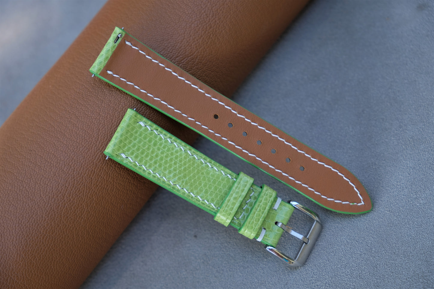 Light Green Lizard Leather Watch Strap