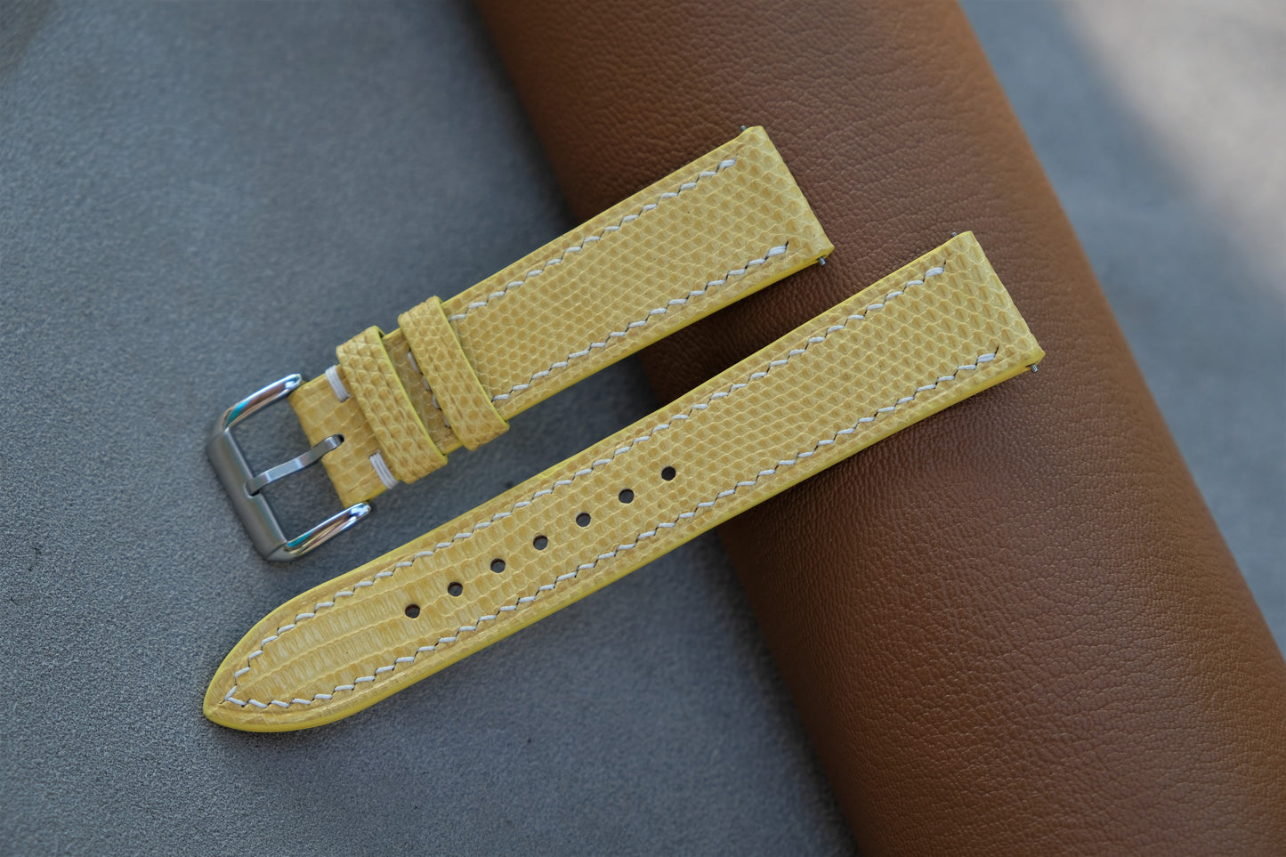 Pale Yellow Lizard Leather Watch Strap