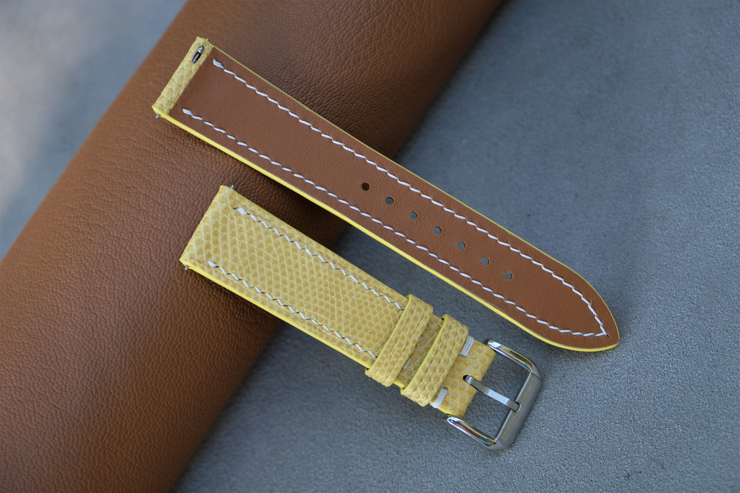 Pale Yellow Lizard Leather Watch Strap