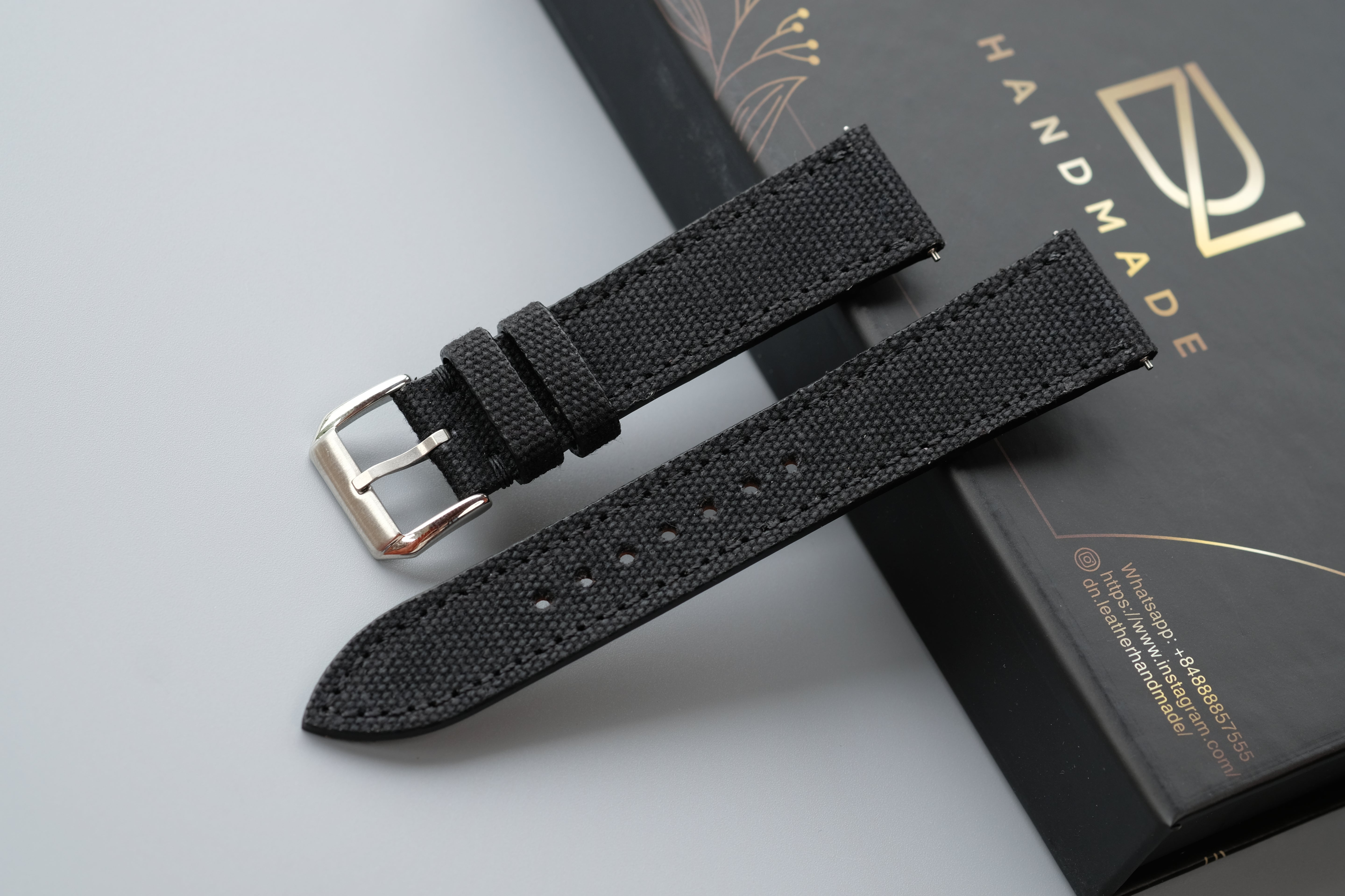 Black Canvas Watch Strap – Custom Sizes 10mm to 26mm