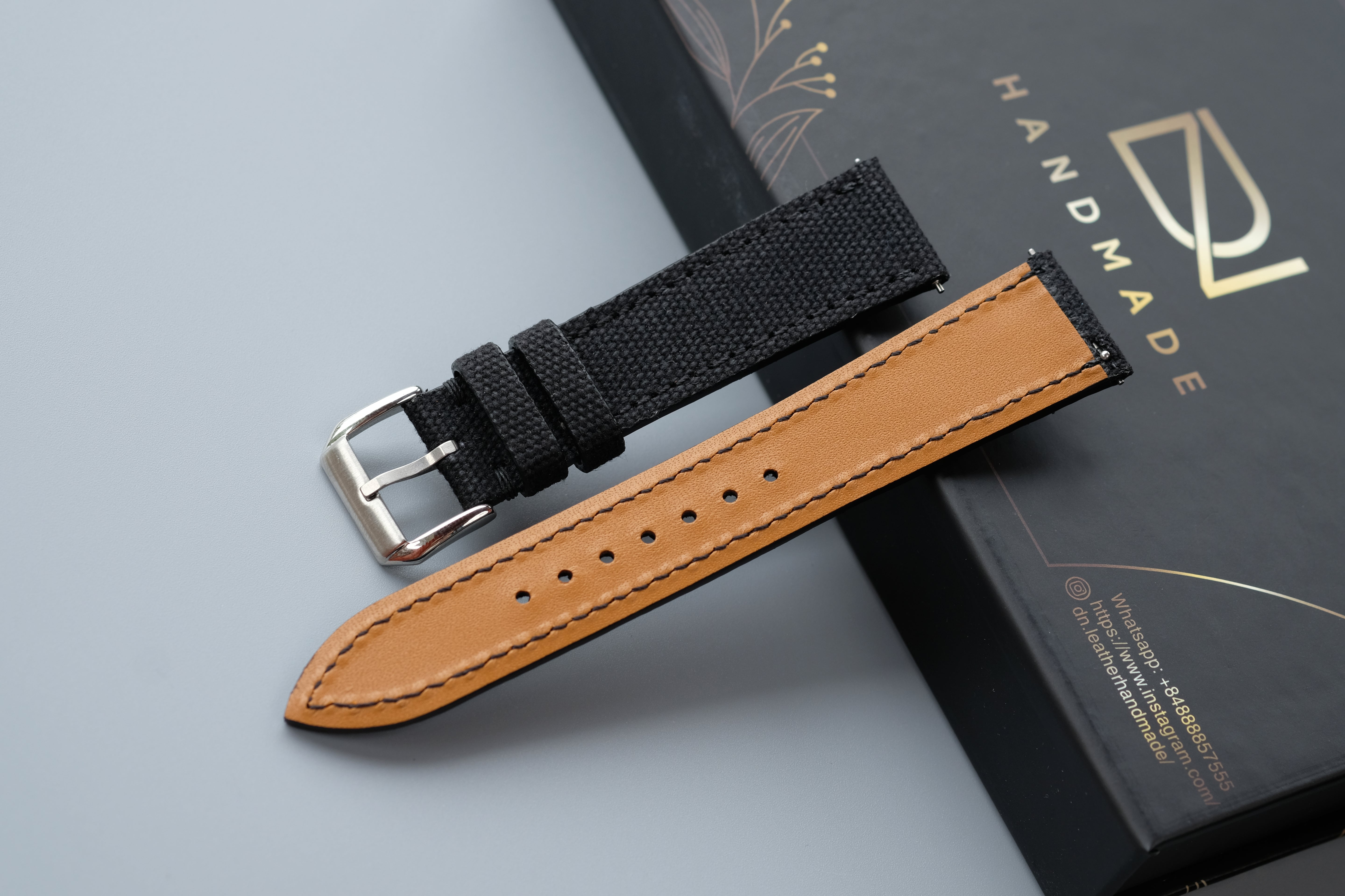 Black Canvas Watch Strap – Custom Sizes 10mm to 26mm