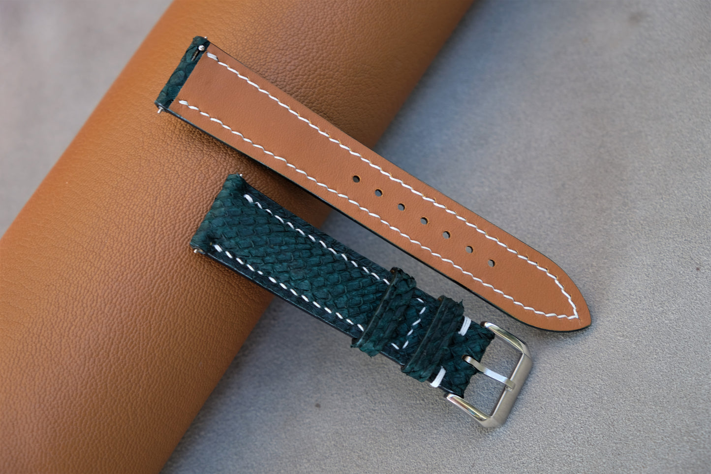 Green Salmon Leather Watch Strap