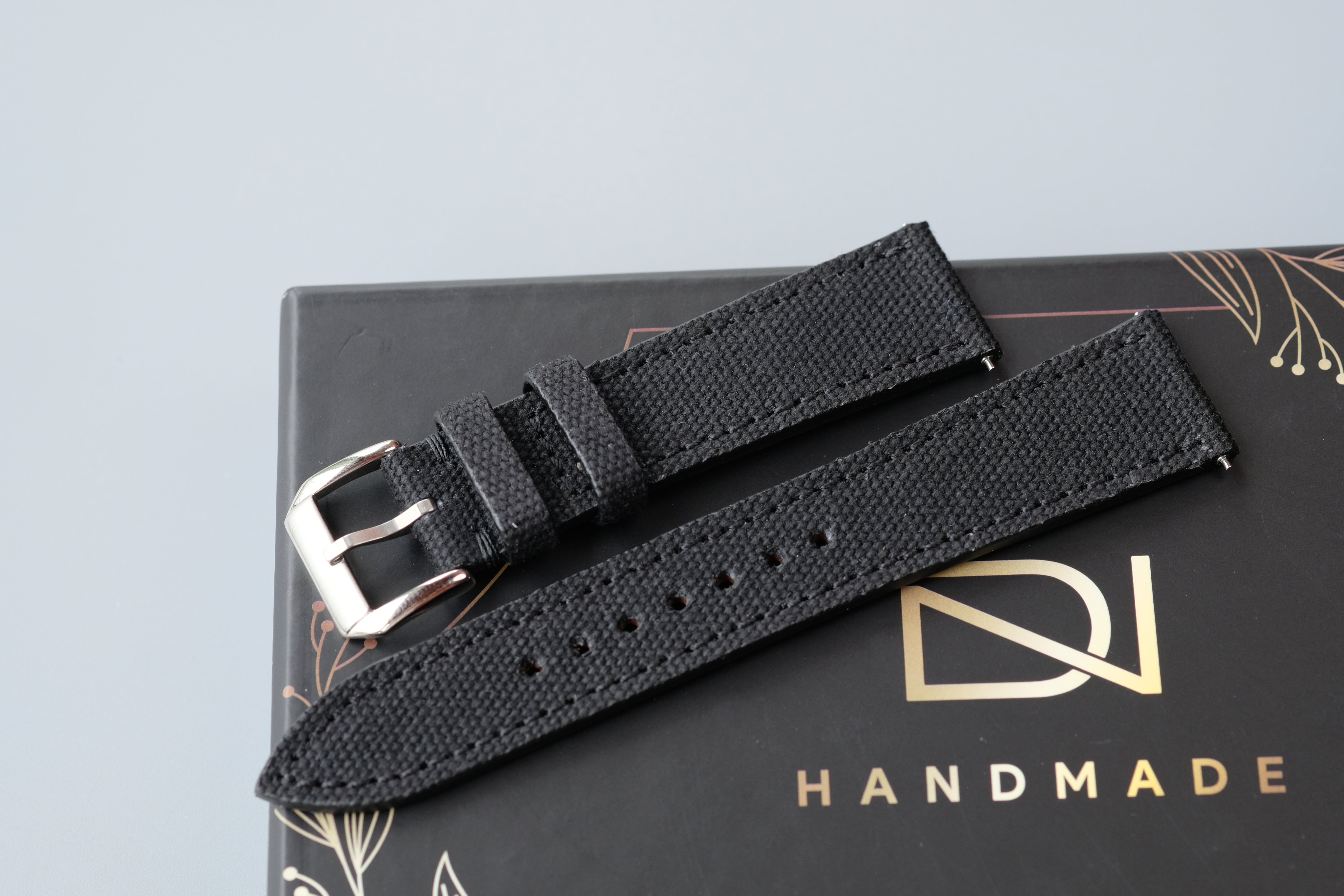 Black Canvas Watch Strap – Custom Sizes 10mm to 26mm