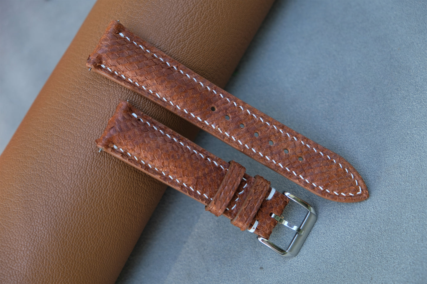 Brown Salmon Leather Watch Strap