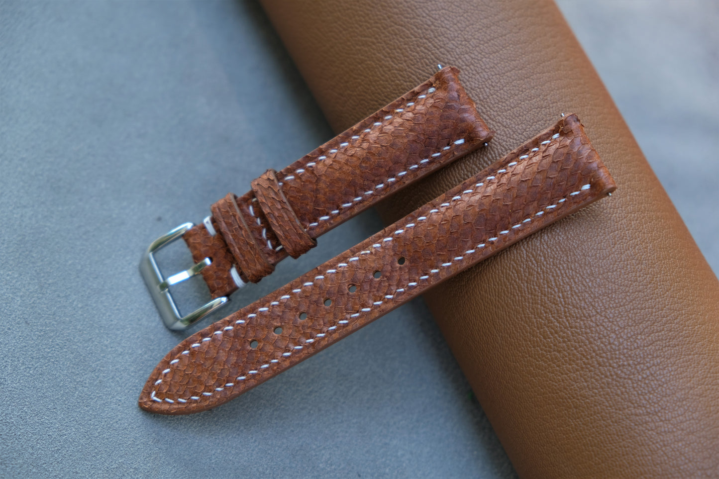 Brown Salmon Leather Watch Strap