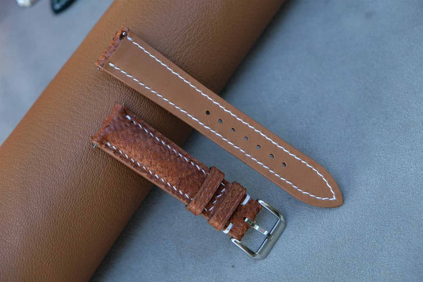 Brown Salmon Leather Watch Strap