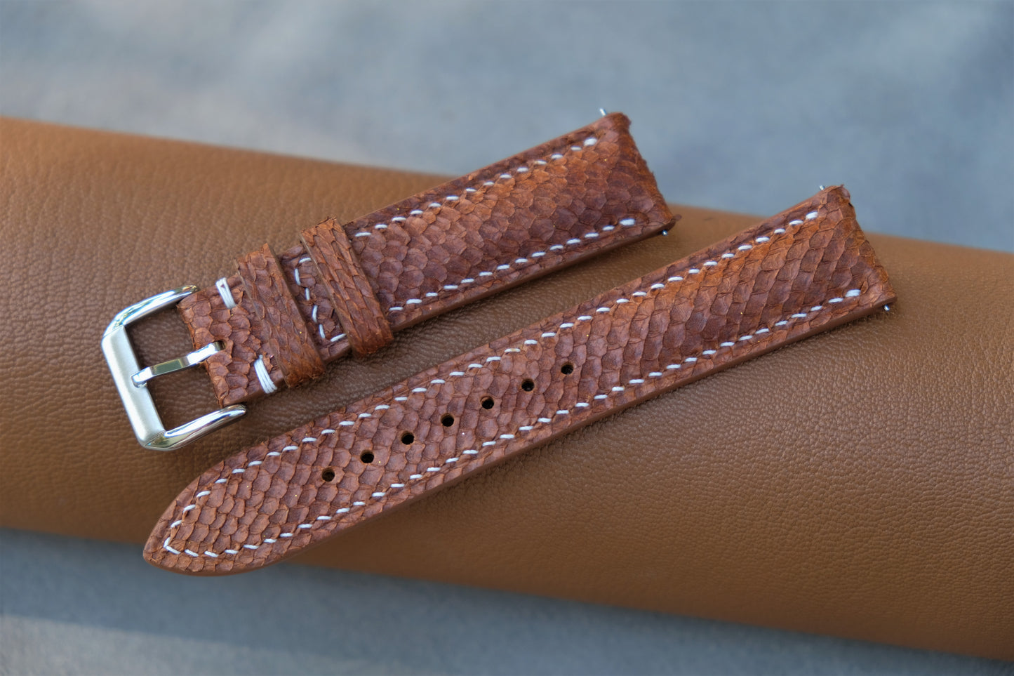 Brown Salmon Leather Watch Strap