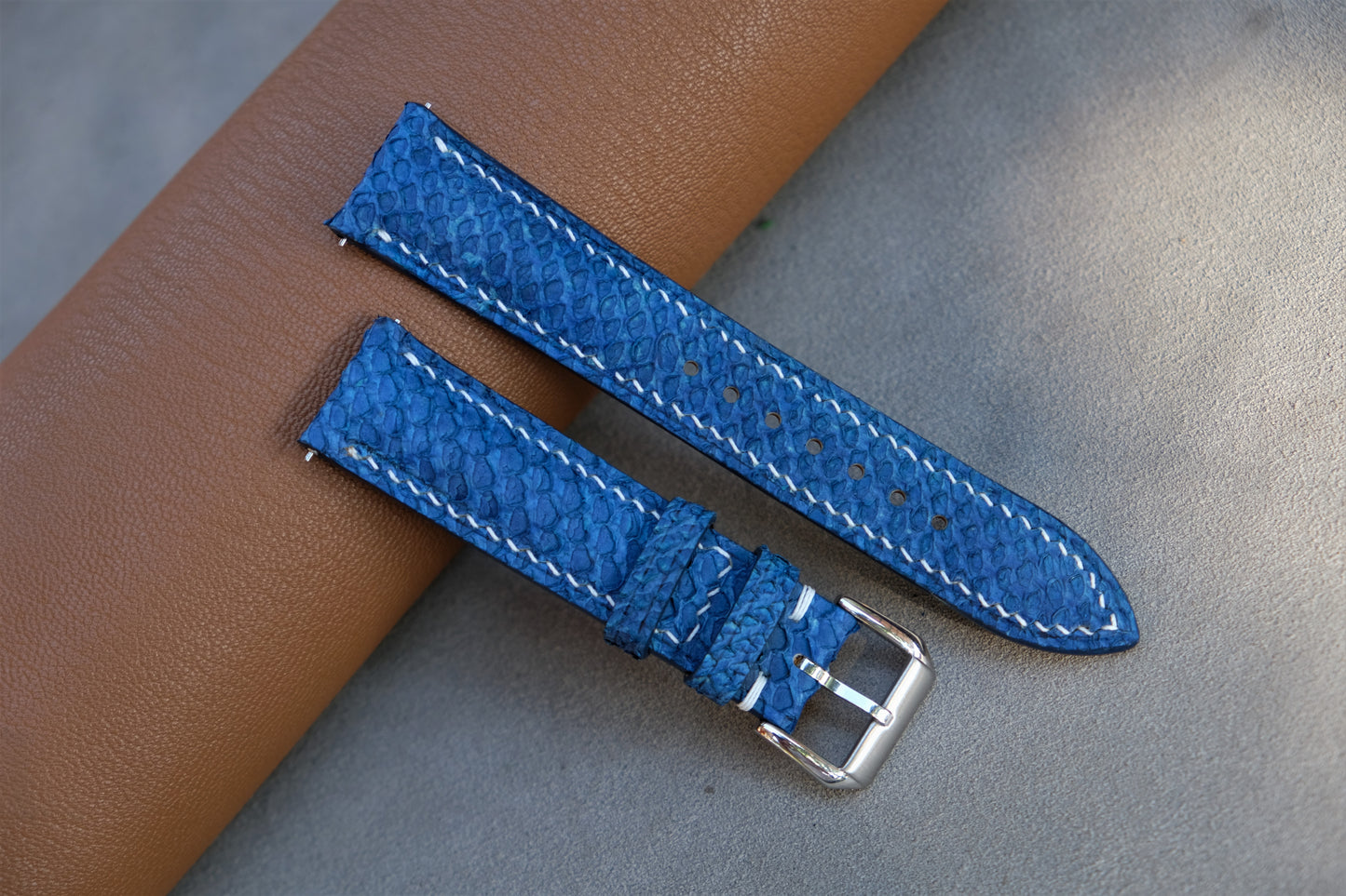 Light Blue Salmon Leather Watch Strap