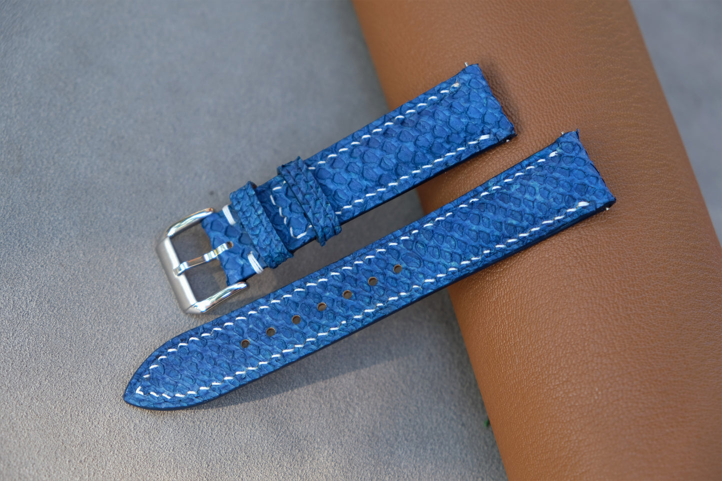 Light Blue Salmon Leather Watch Strap