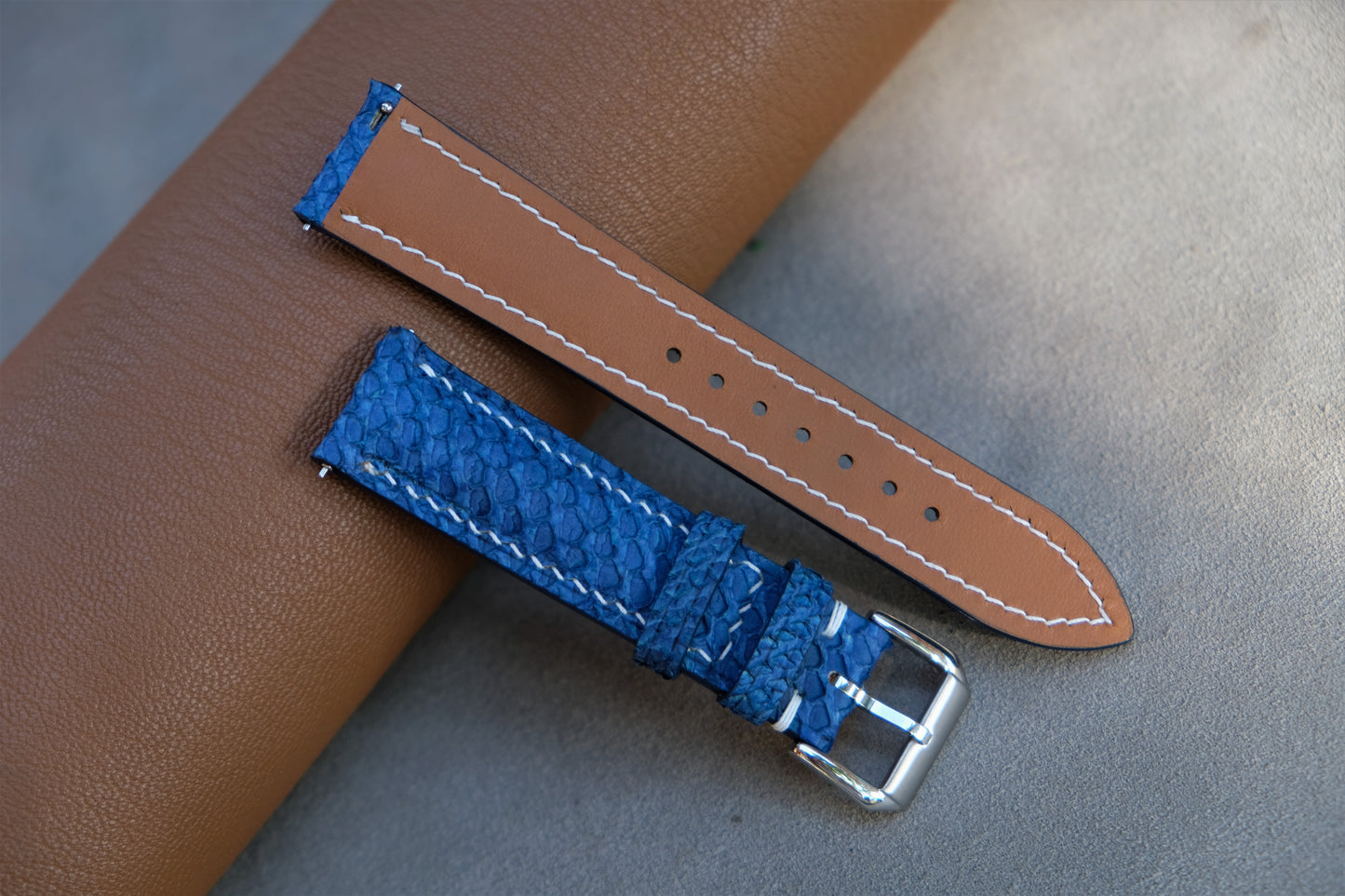 Light Blue Salmon Leather Watch Strap