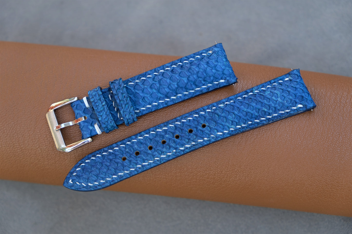 Light Blue Salmon Leather Watch Strap