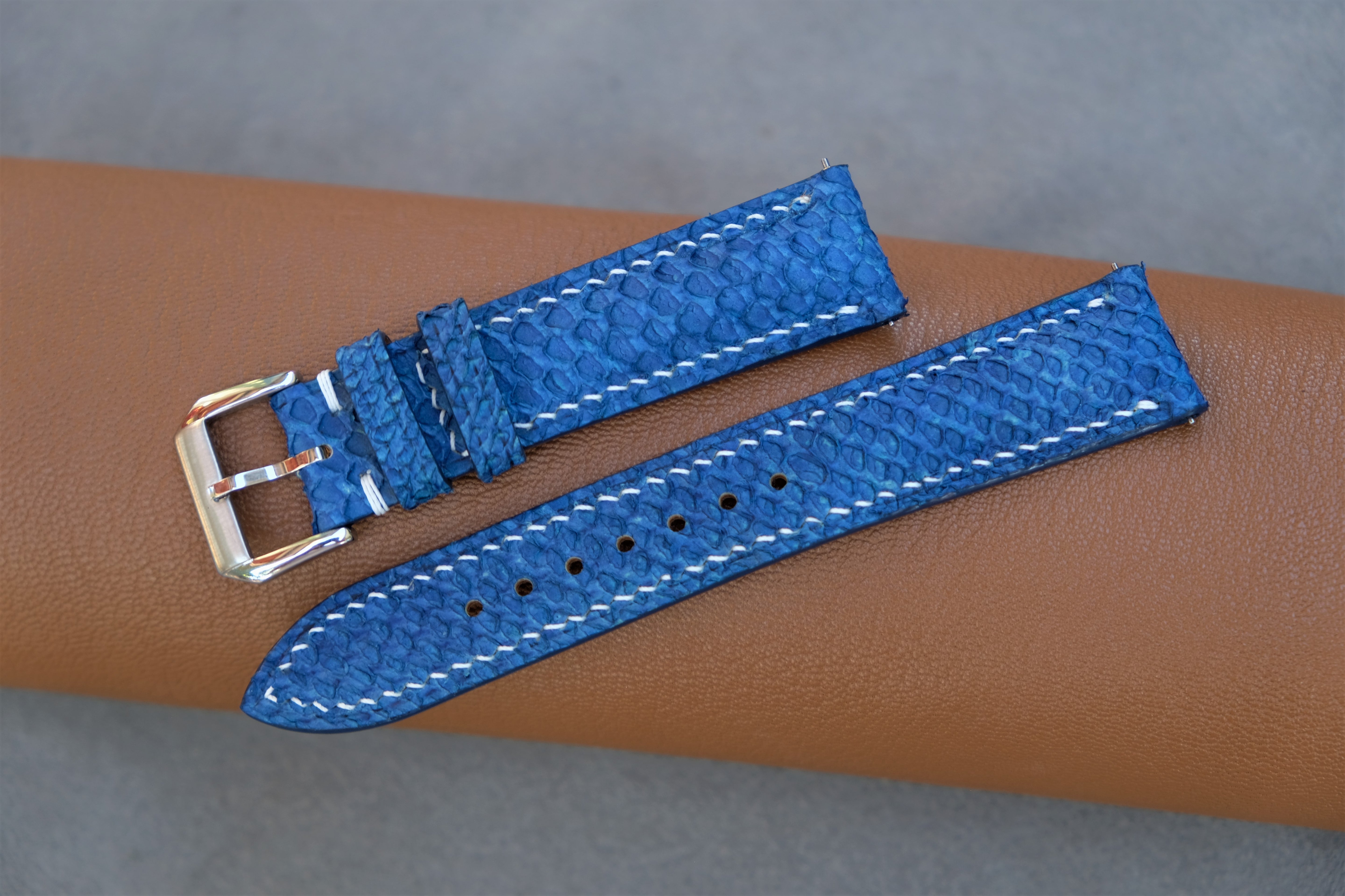 Light Blue Salmon Leather Watch Strap