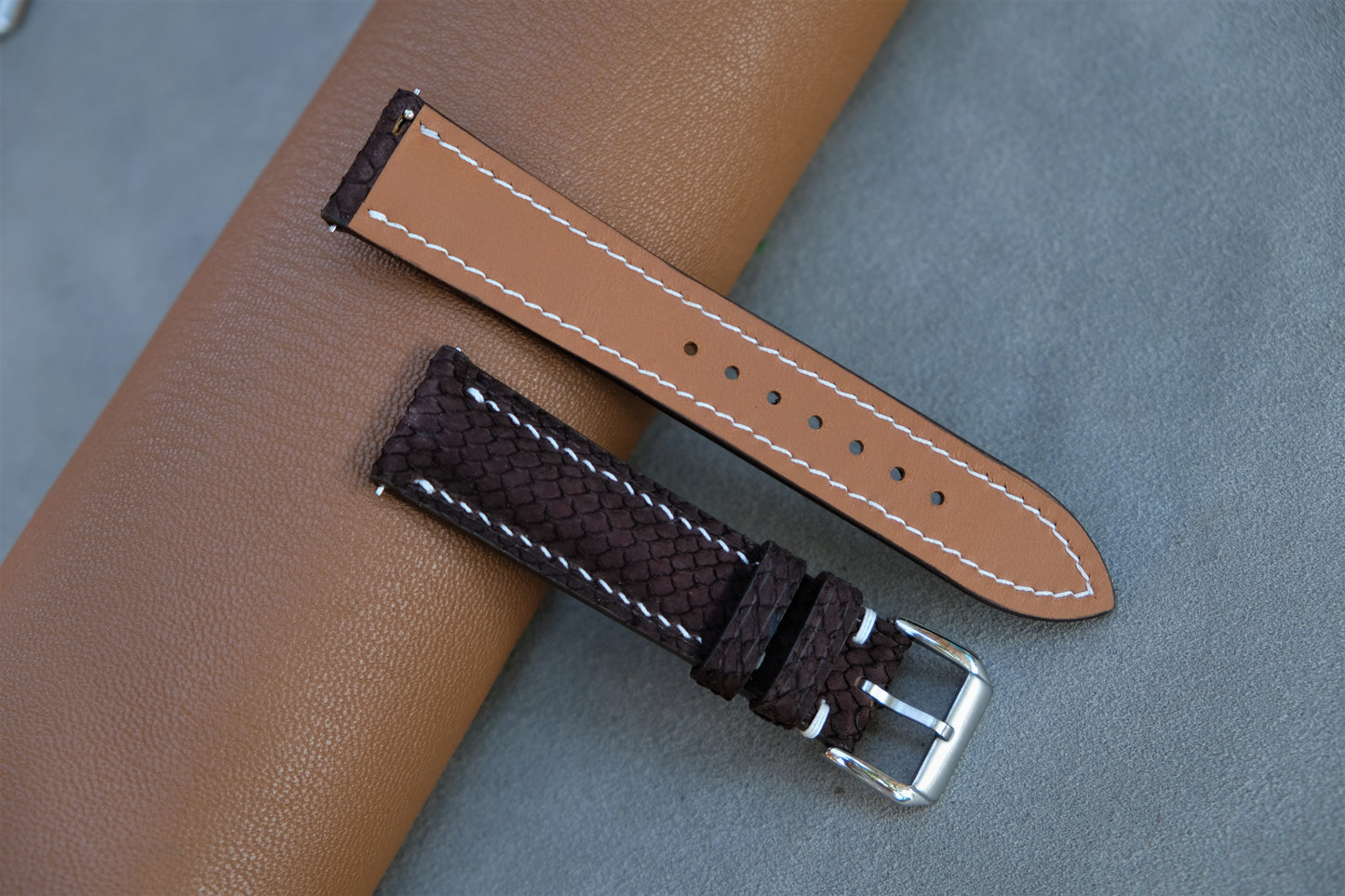 Chocolate Salmon Leather Watch Strap