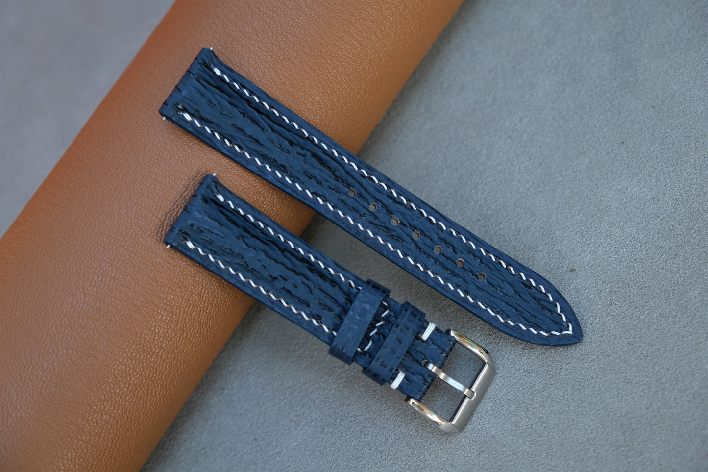 Dark Blue Shark Leather Watch Strap