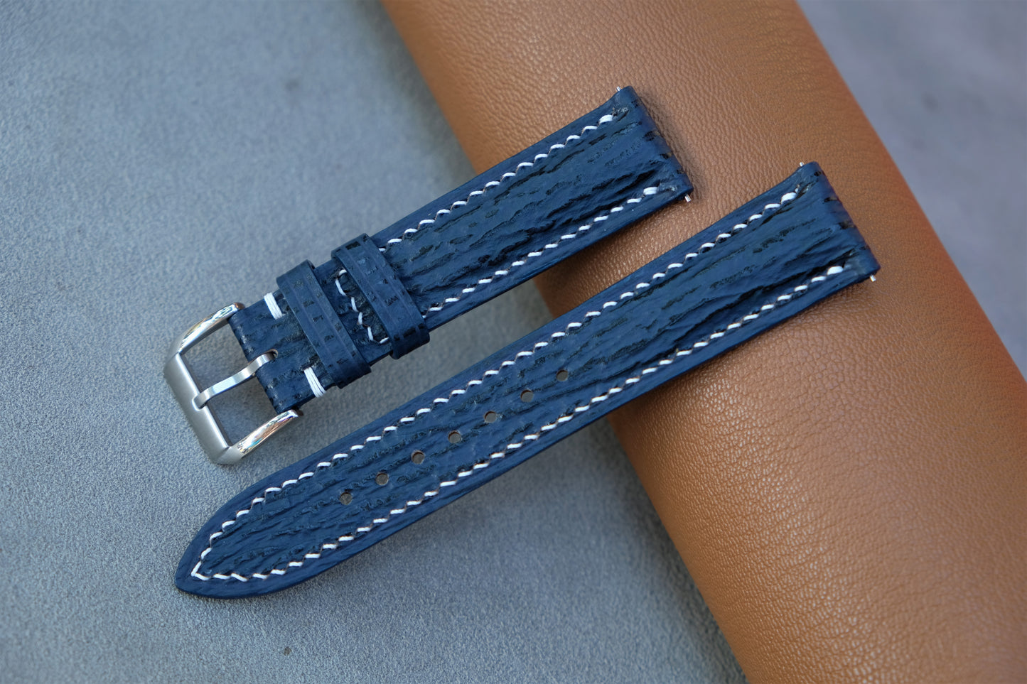 Dark Blue Shark Leather Watch Strap