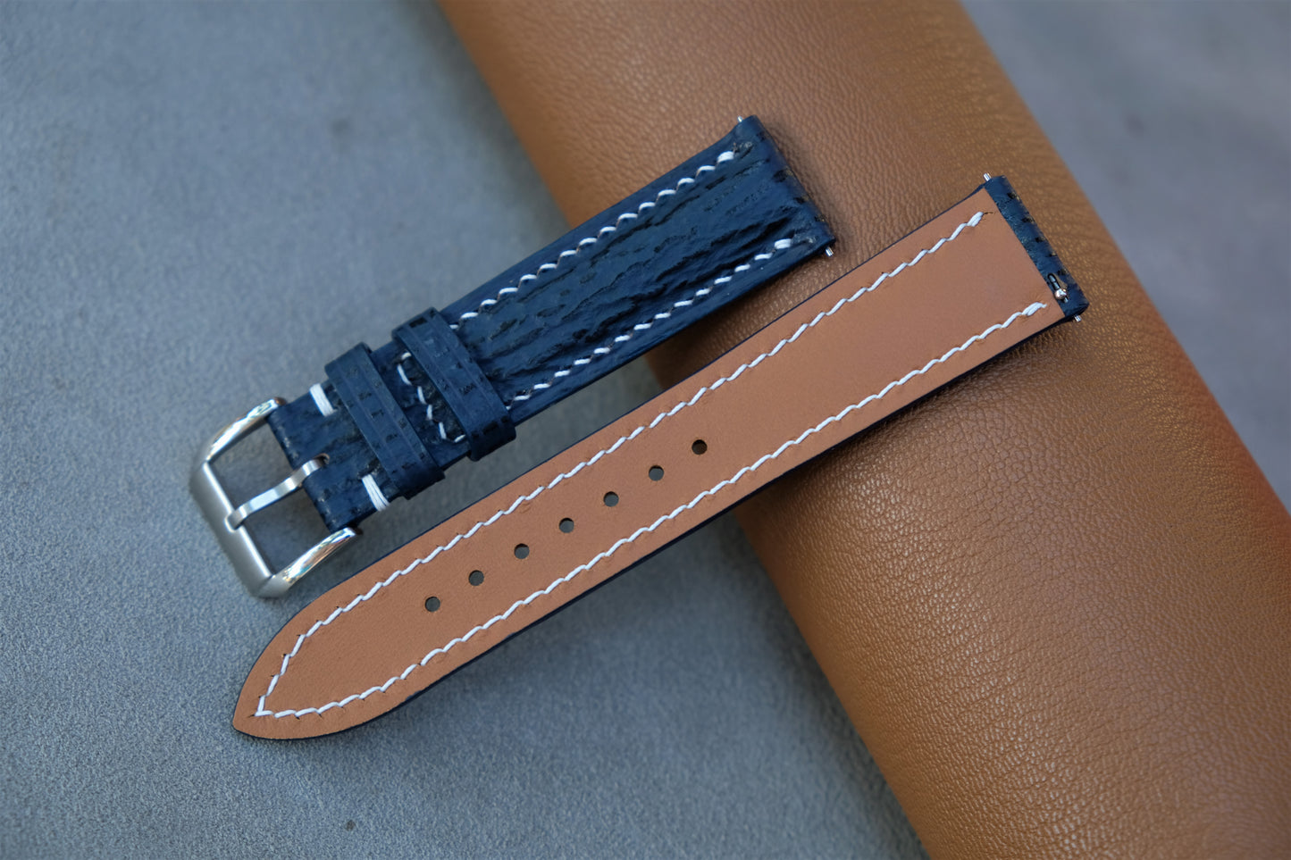 Dark Blue Shark Leather Watch Strap