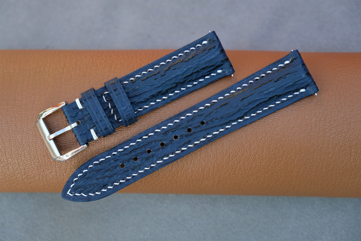 Dark Blue Shark Leather Watch Strap