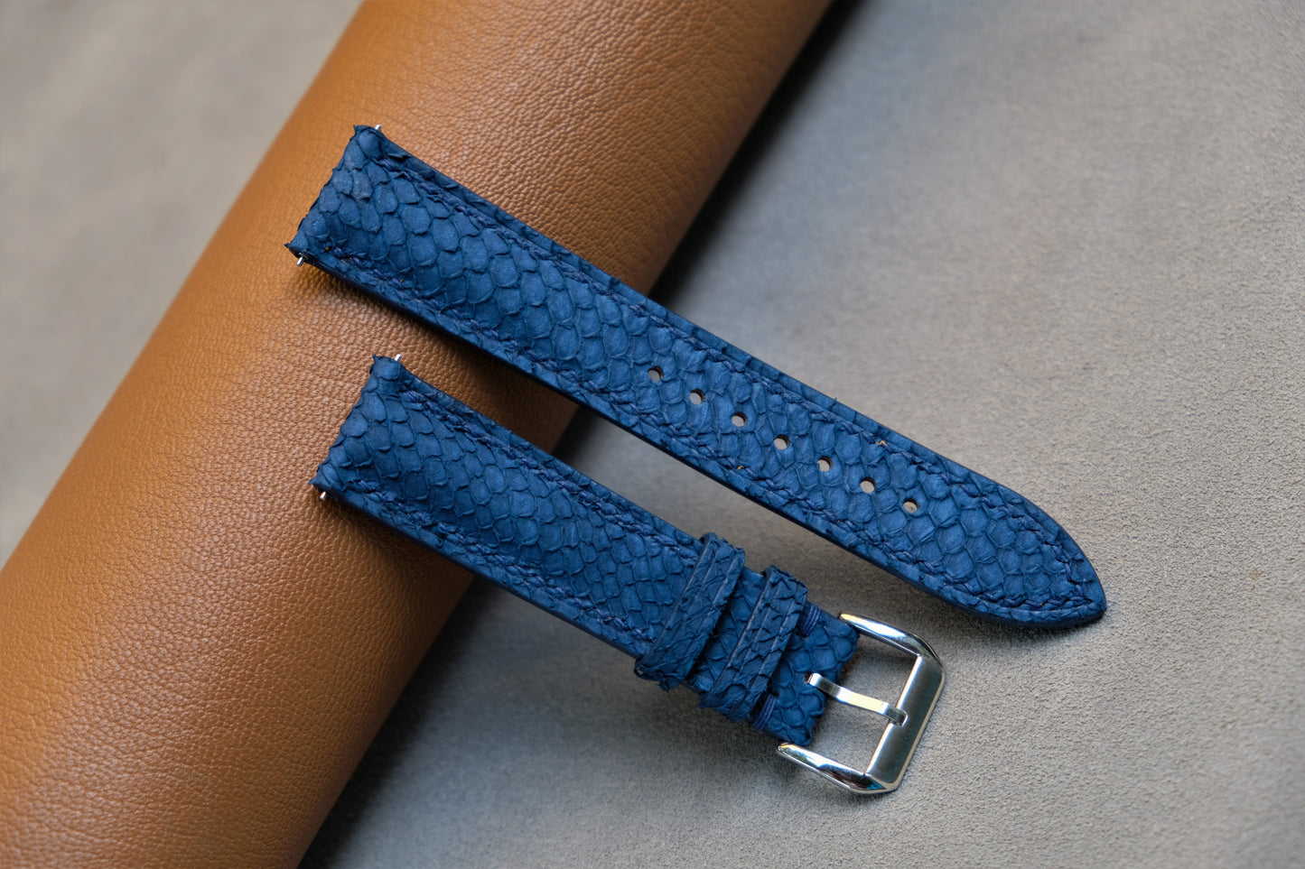 Dark Blue Salmon Leather Watch Strap