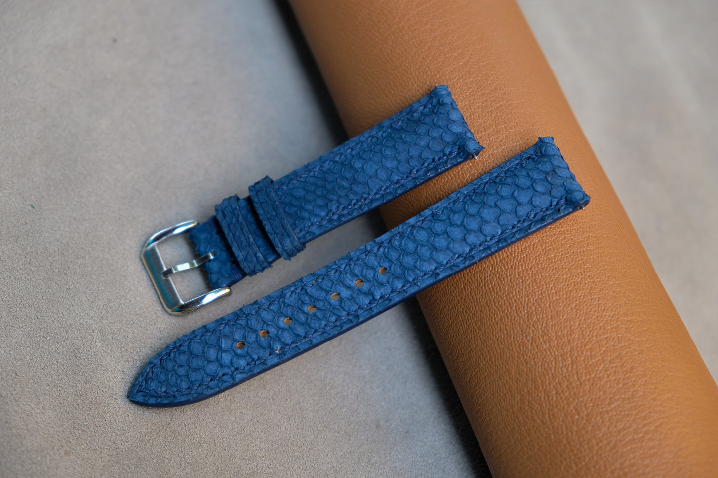 Dark Blue Salmon Leather Watch Strap