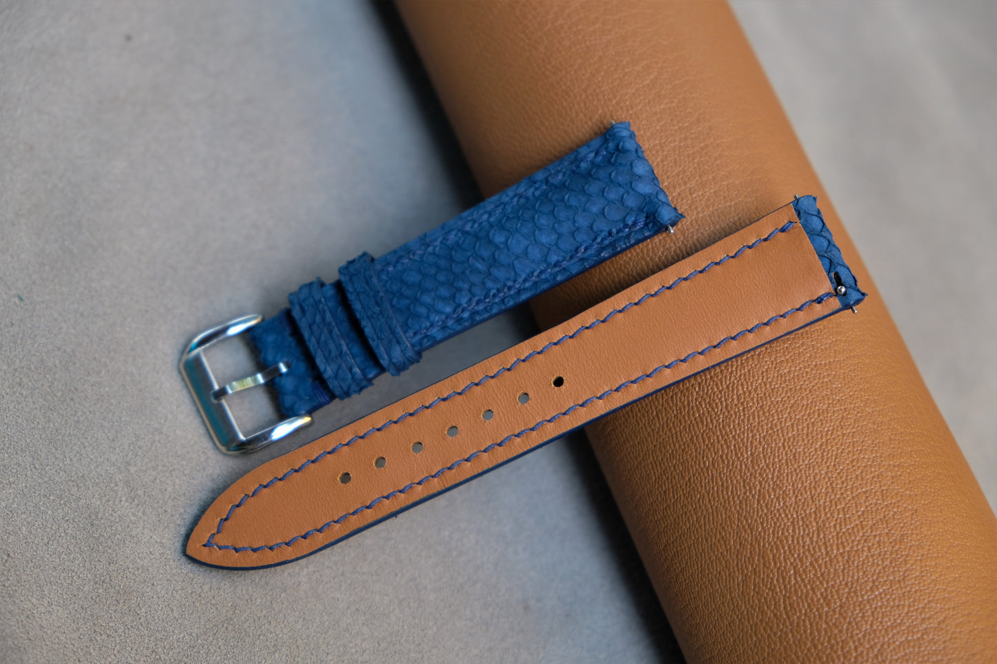 Dark Blue Salmon Leather Watch Strap