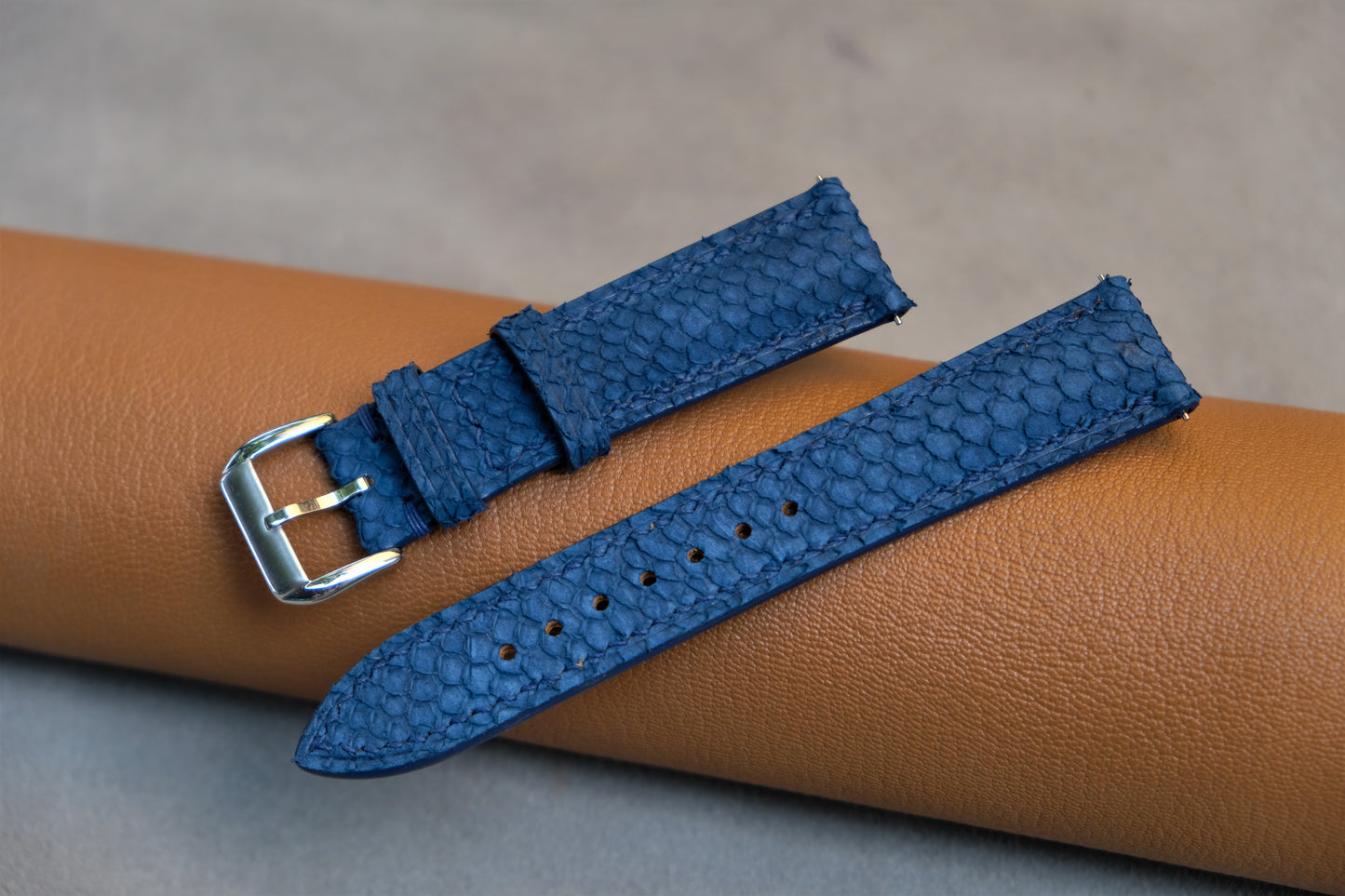 Dark Blue Salmon Leather Watch Strap