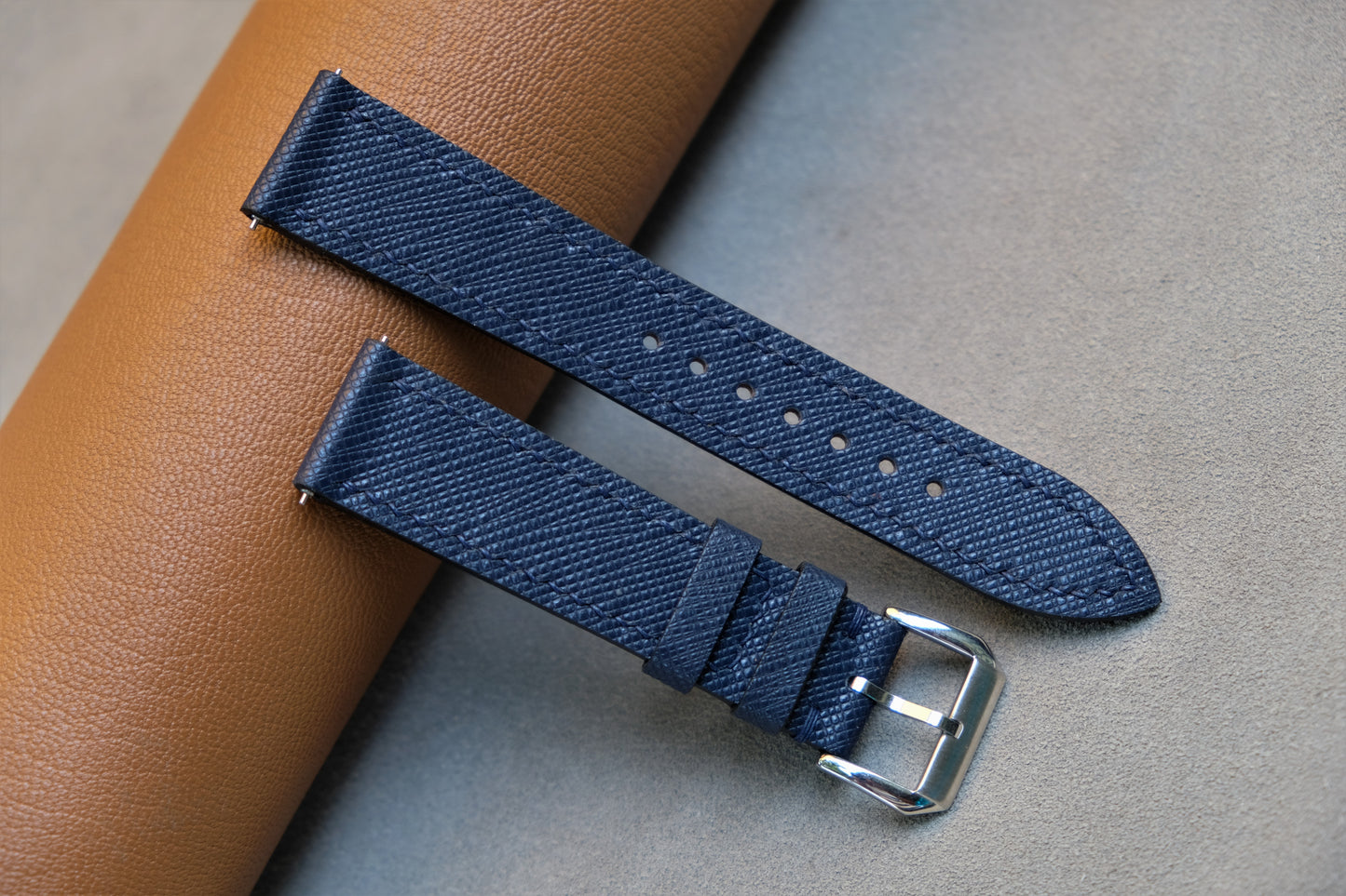 Dark Blue Saffiano Leather Watch Strap