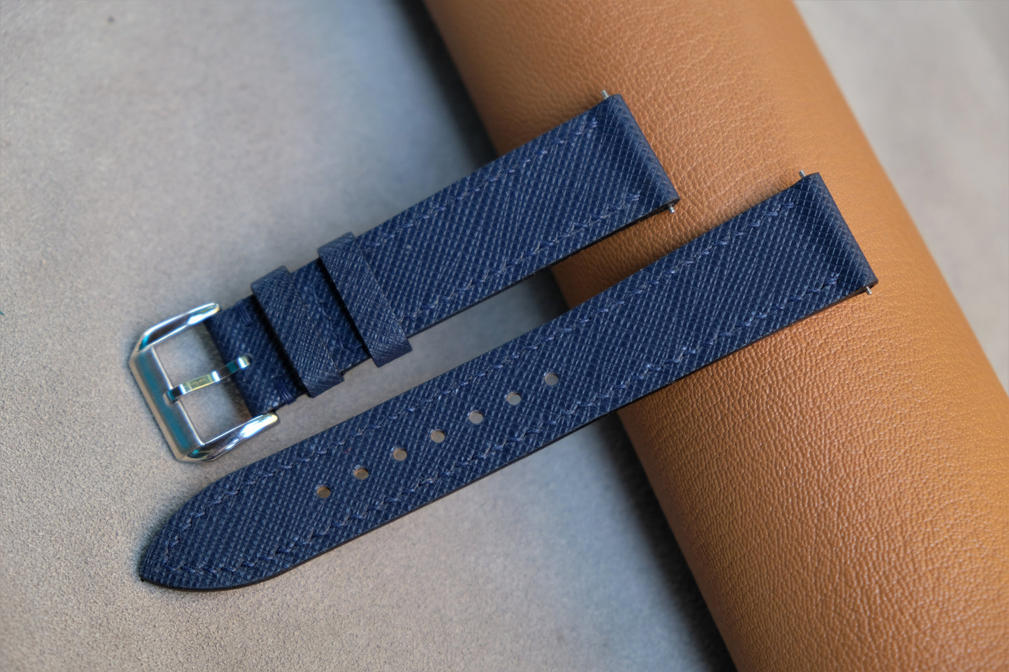 Dark Blue Saffiano Leather Watch Strap