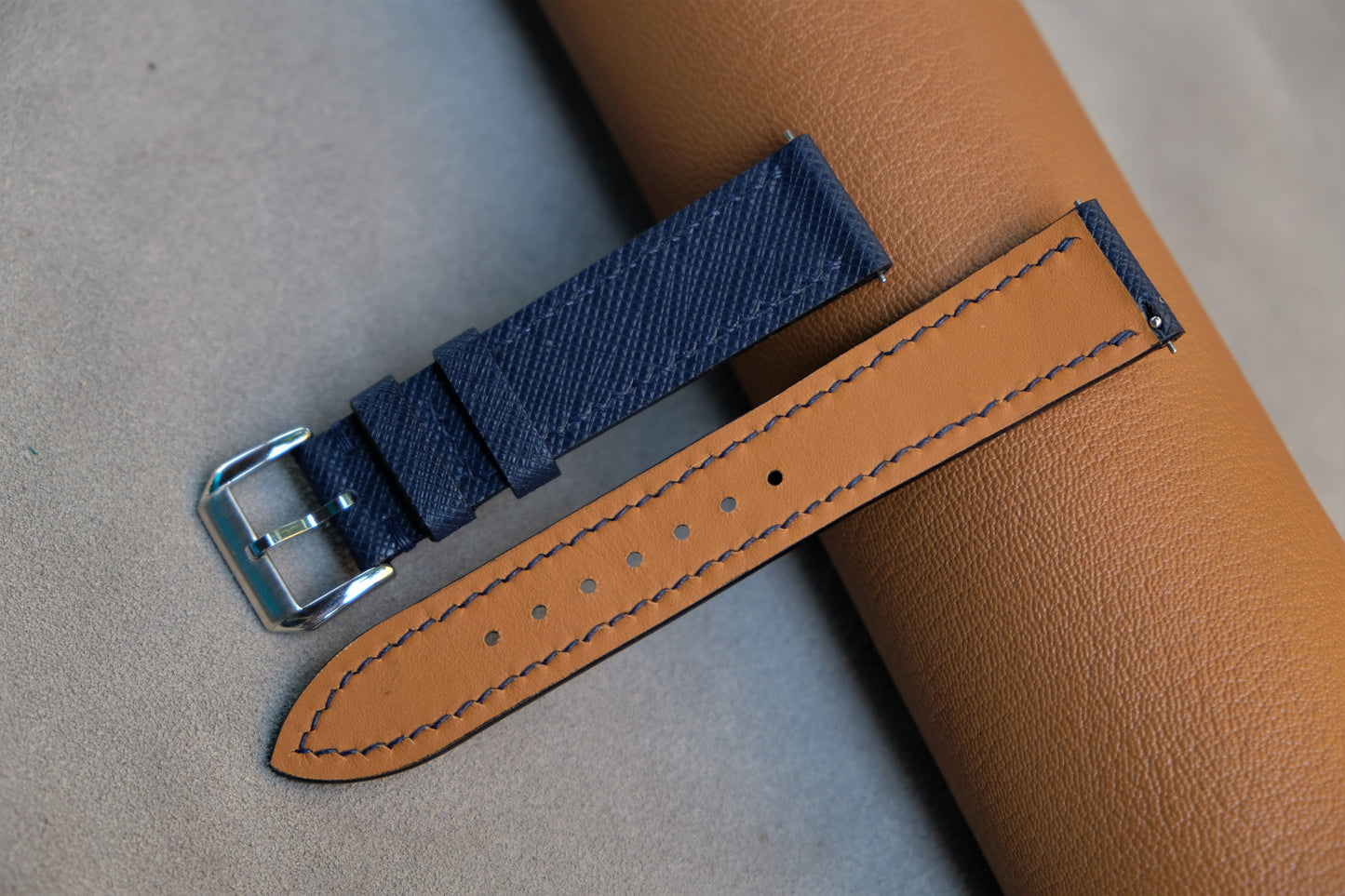 Dark Blue Saffiano Leather Watch Strap