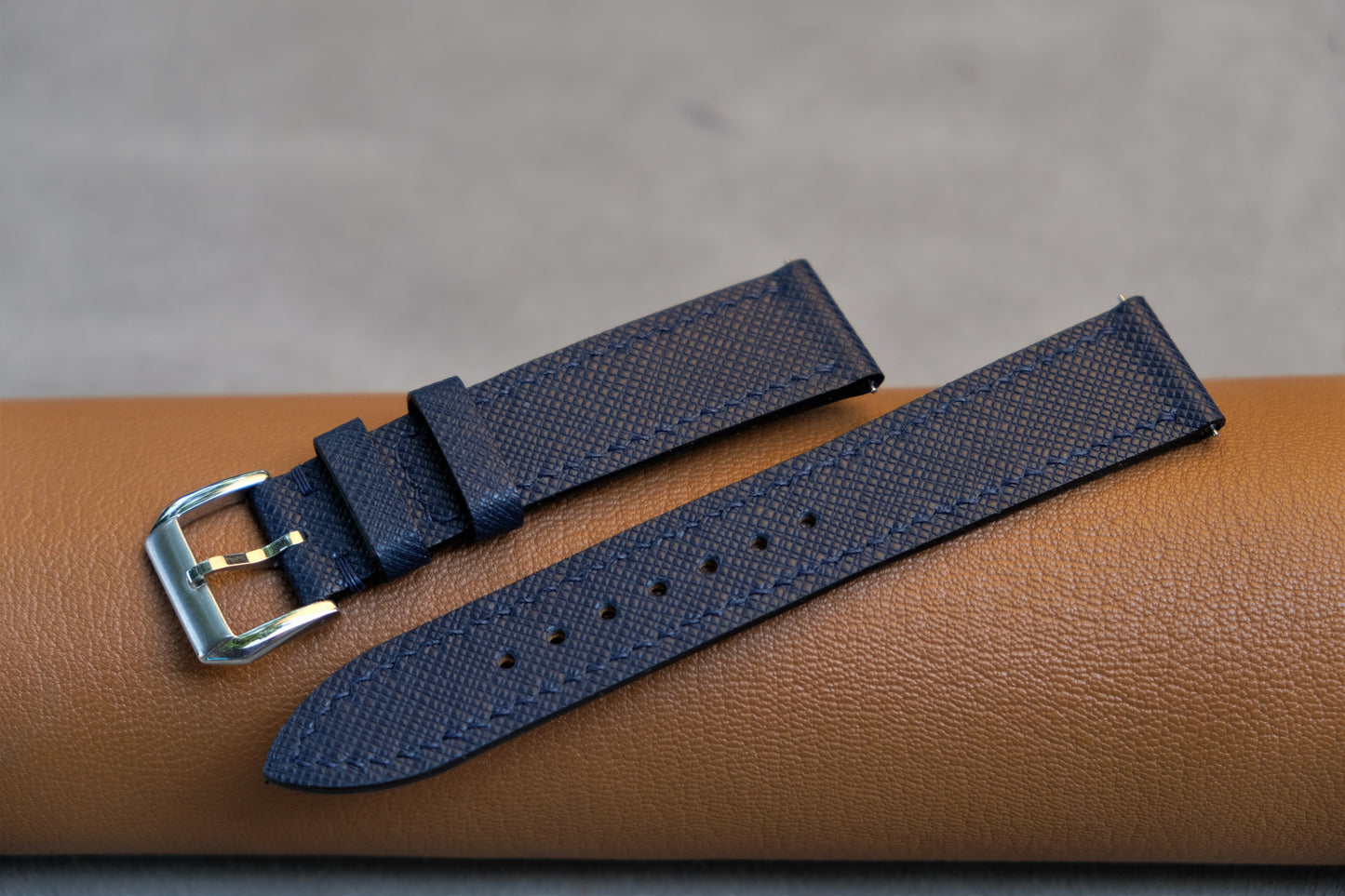 Dark Blue Saffiano Leather Watch Strap