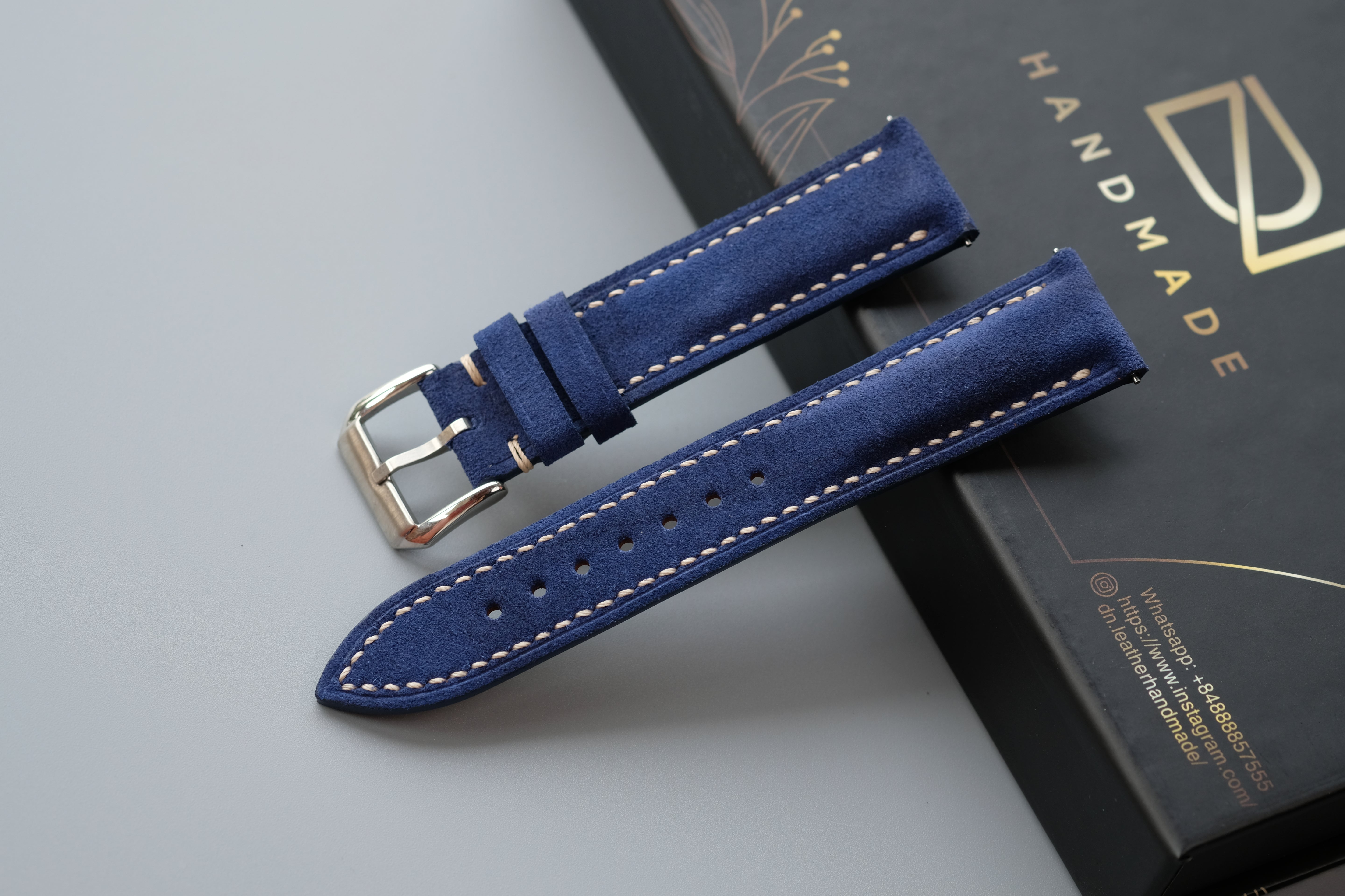 Blue Suede Leather Watch Strap – Custom Sizes 10mm to 26mm