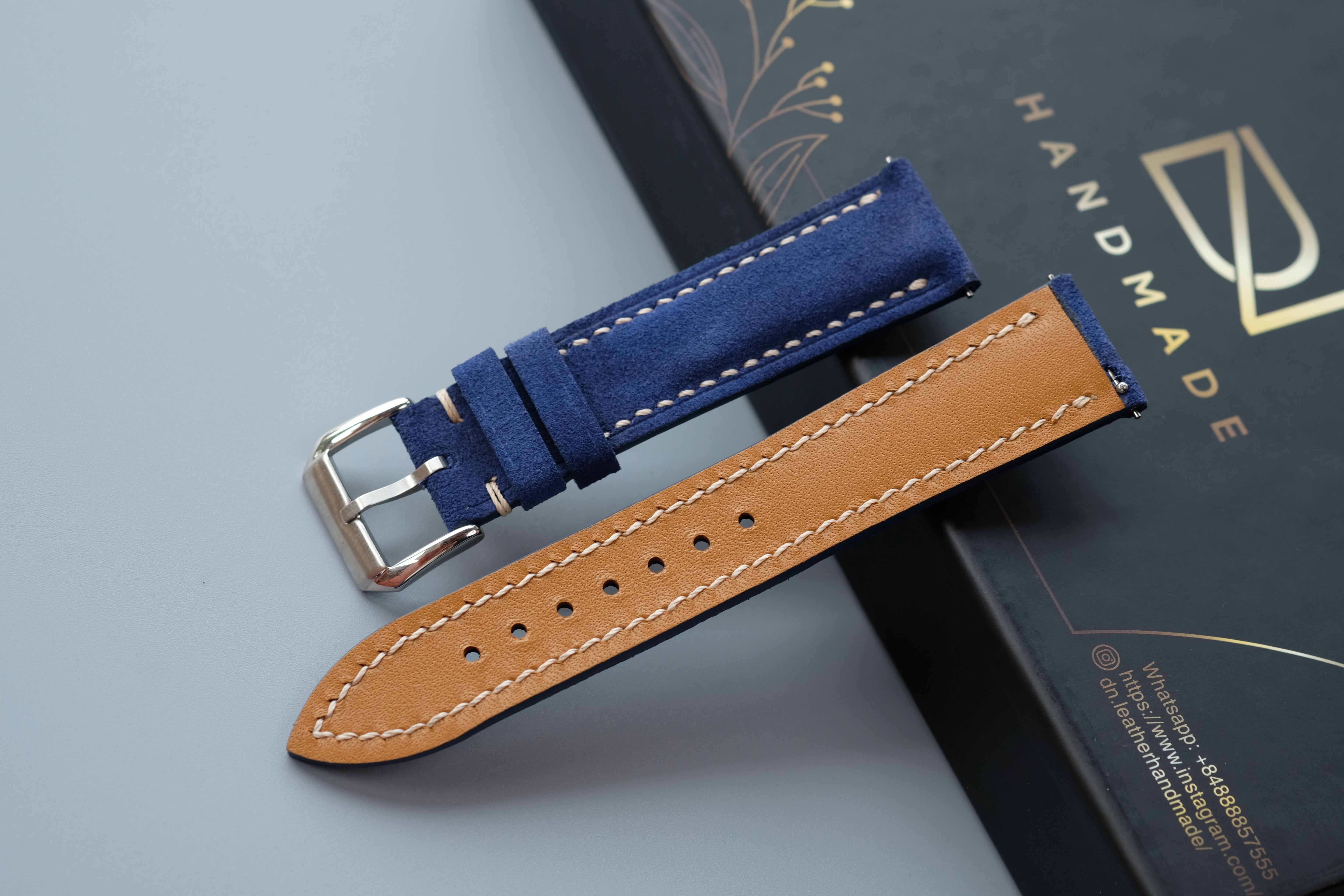 Blue Suede Leather Watch Strap – Custom Sizes 10mm to 26mm