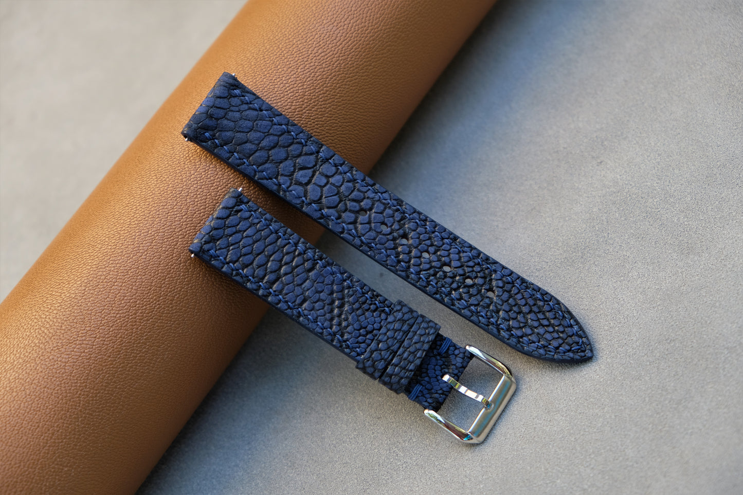 Navy Blue Nubuck Ostrich Leather Watch Strap