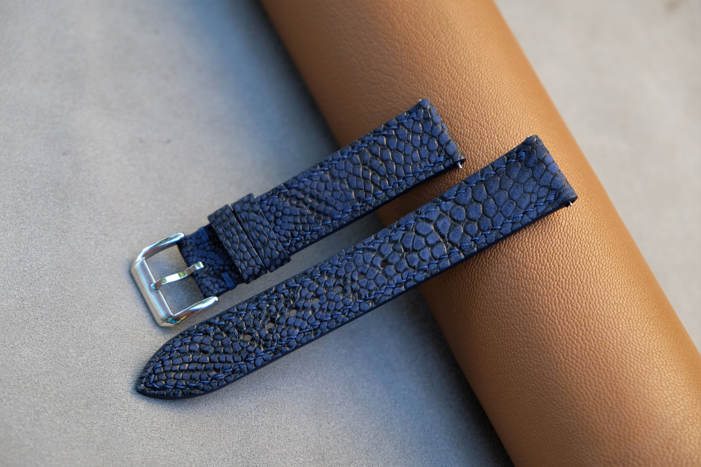 Navy Blue Nubuck Ostrich Leather Watch Strap