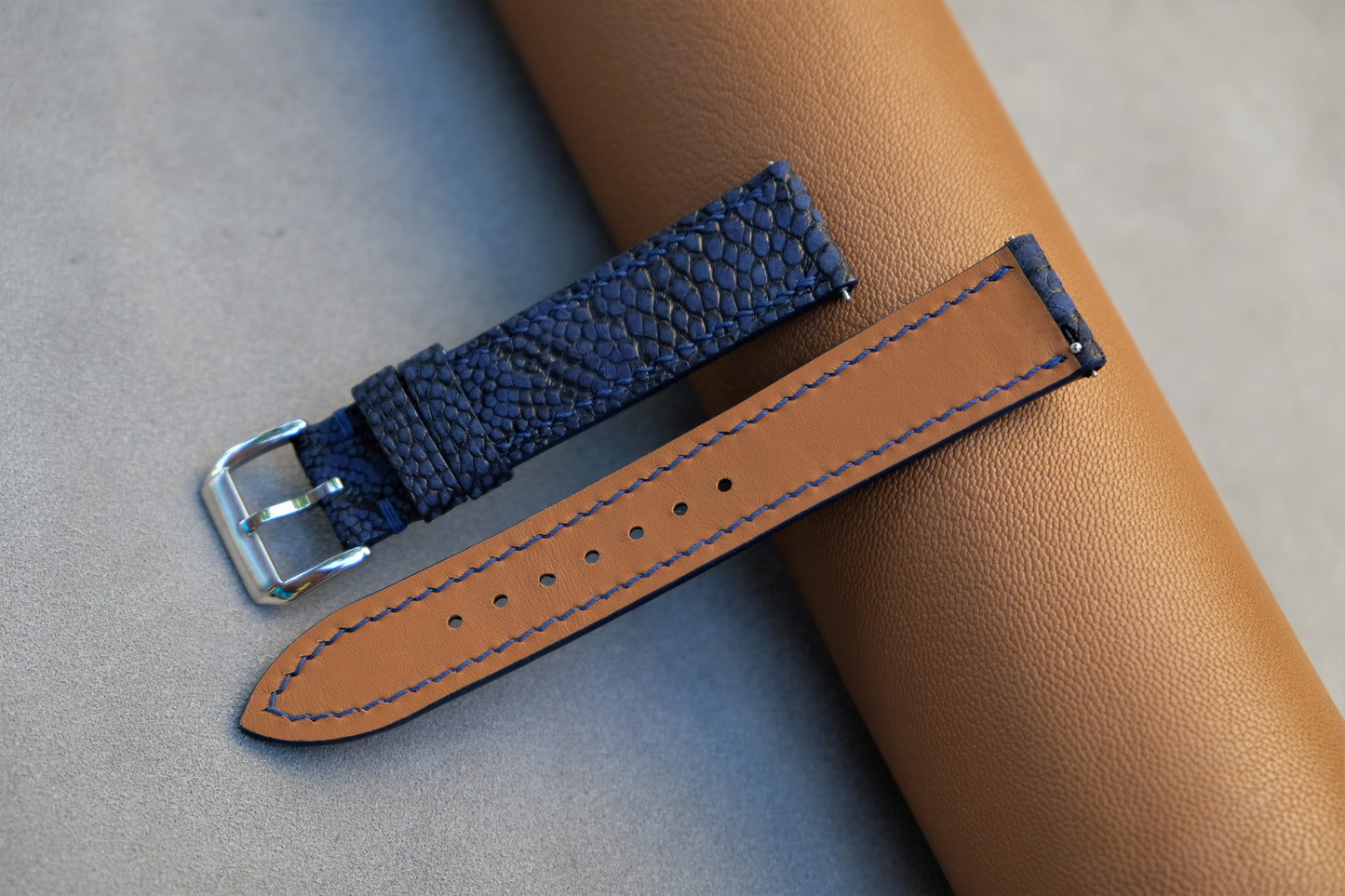 Navy Blue Nubuck Ostrich Leather Watch Strap