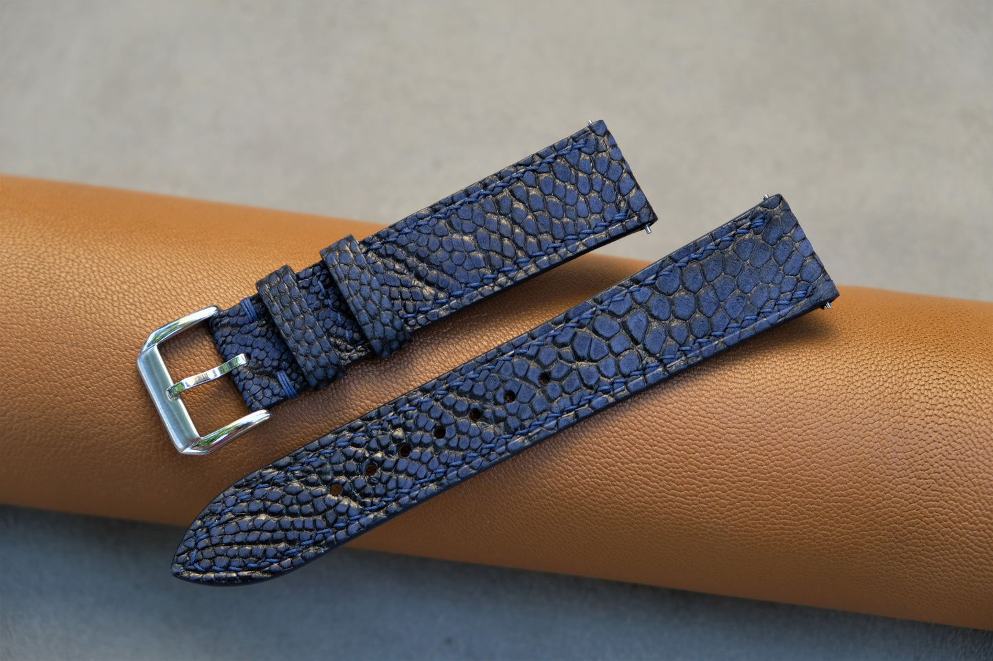 Navy Blue Nubuck Ostrich Leather Watch Strap