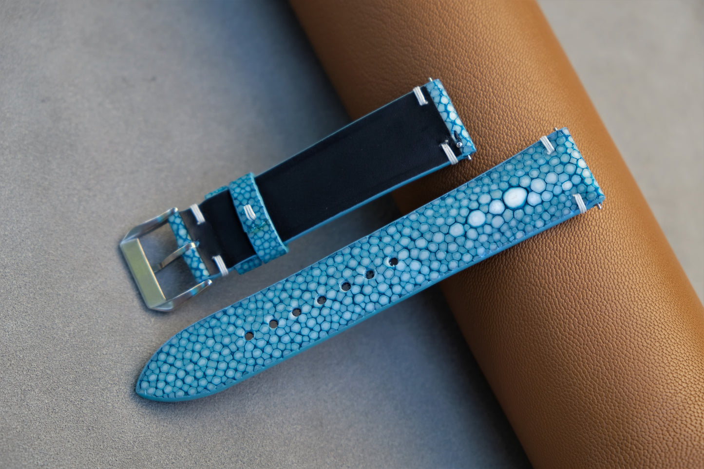 Turquoise Stingray Leather Watch Strap 1 Pearl In The Center