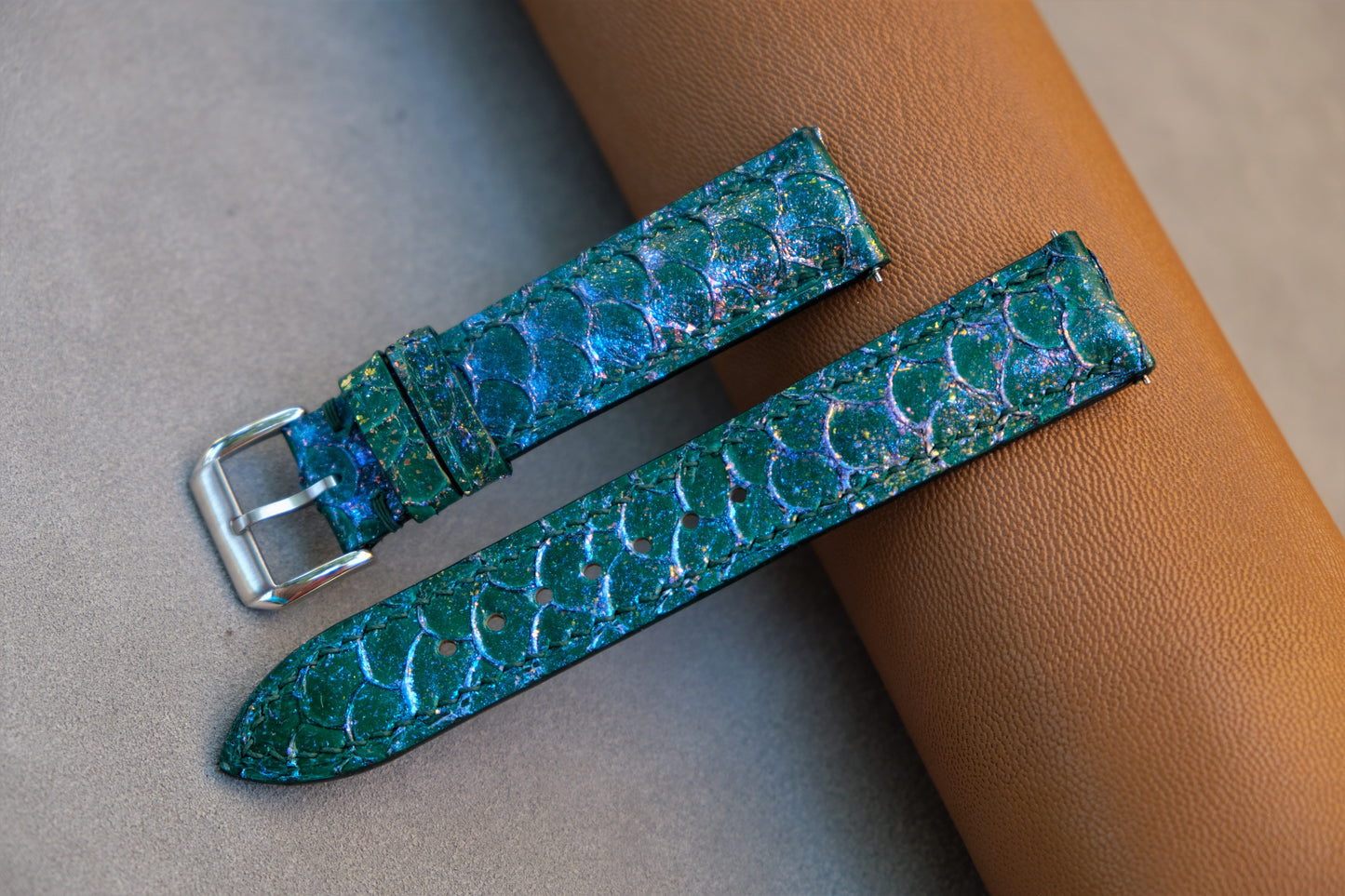 Dark Green Carp Leather Watch Strap