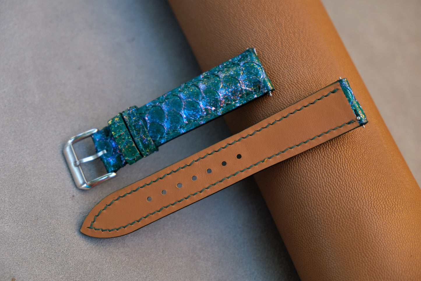 Dark Green Carp Leather Watch Strap