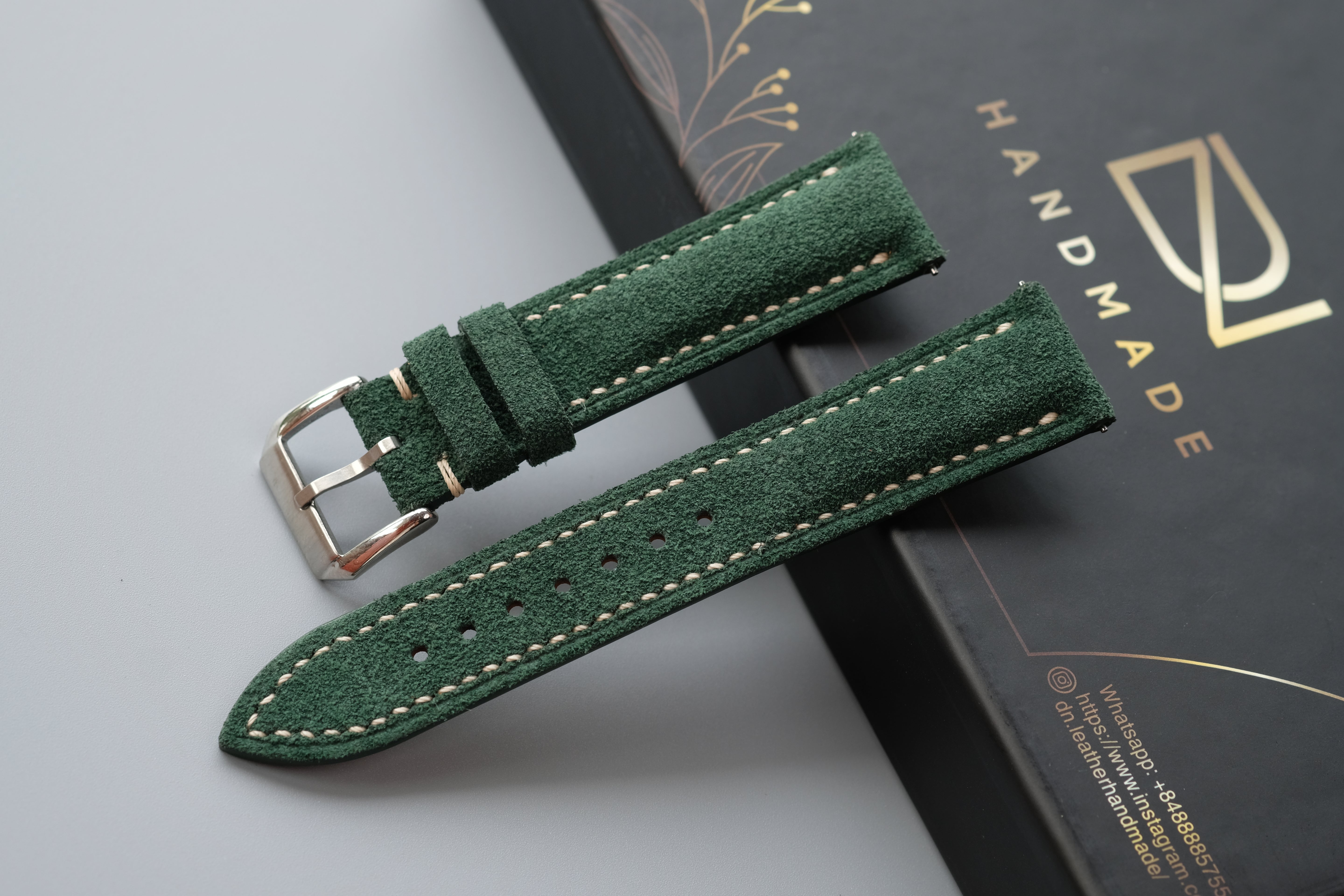 Green Suede Leather Watch Strap – Custom Sizes 10mm to 26mm