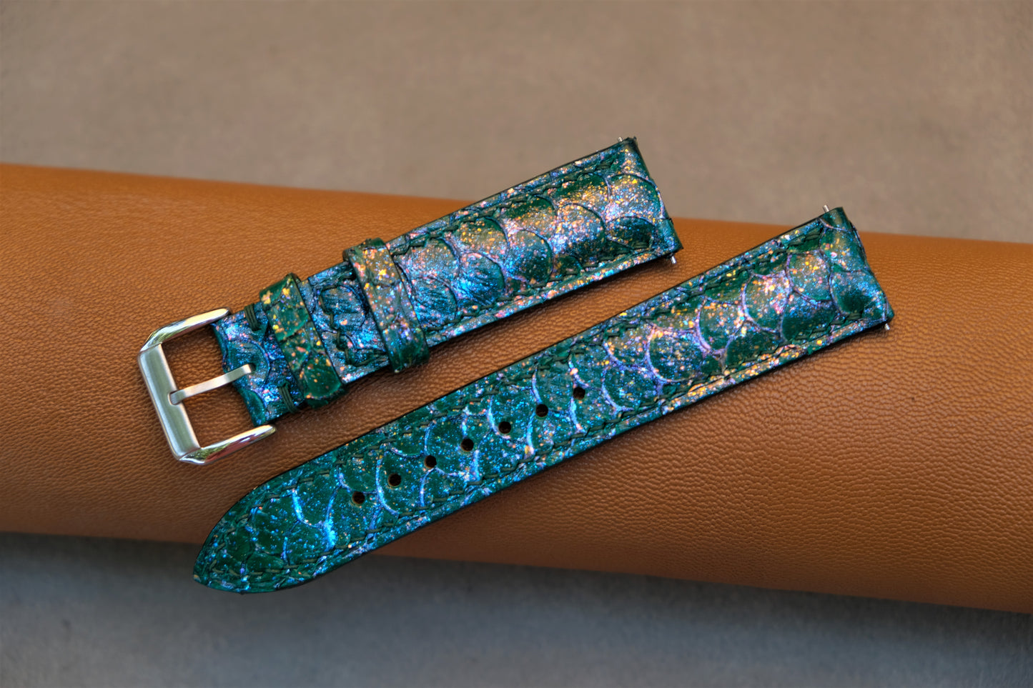 Dark Green Carp Leather Watch Strap