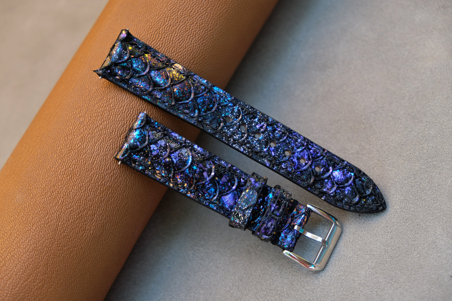 Black GALAXY Carp Leather Watch Strap