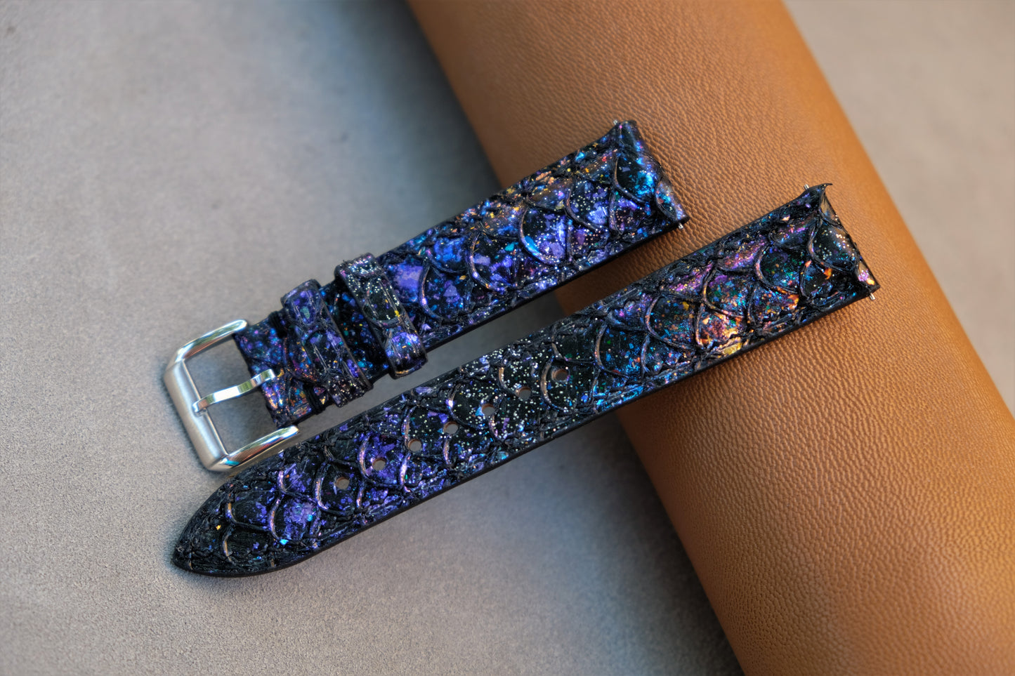 Black GALAXY Carp Leather Watch Strap