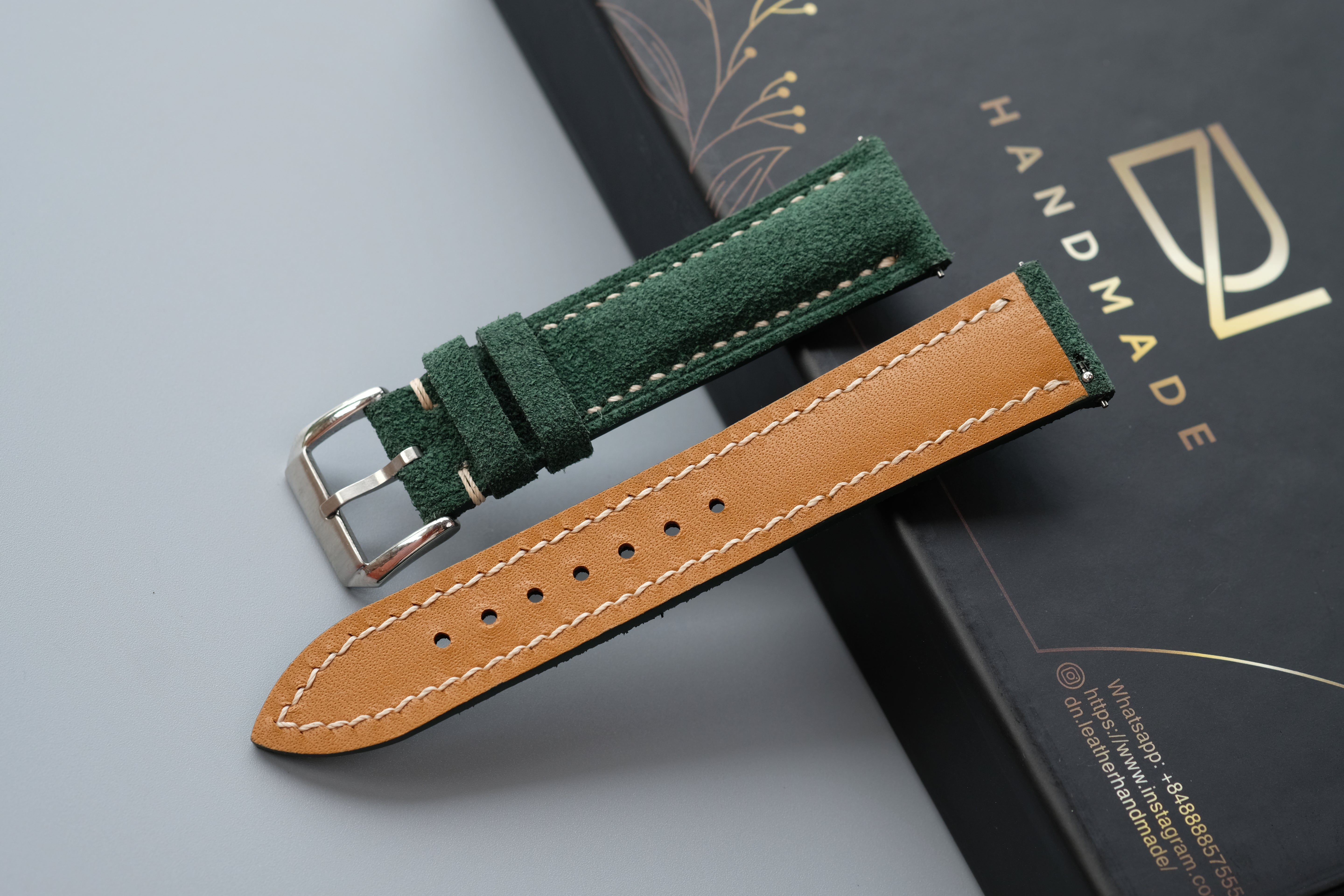 Green Suede Leather Watch Strap – Custom Sizes 10mm to 26mm