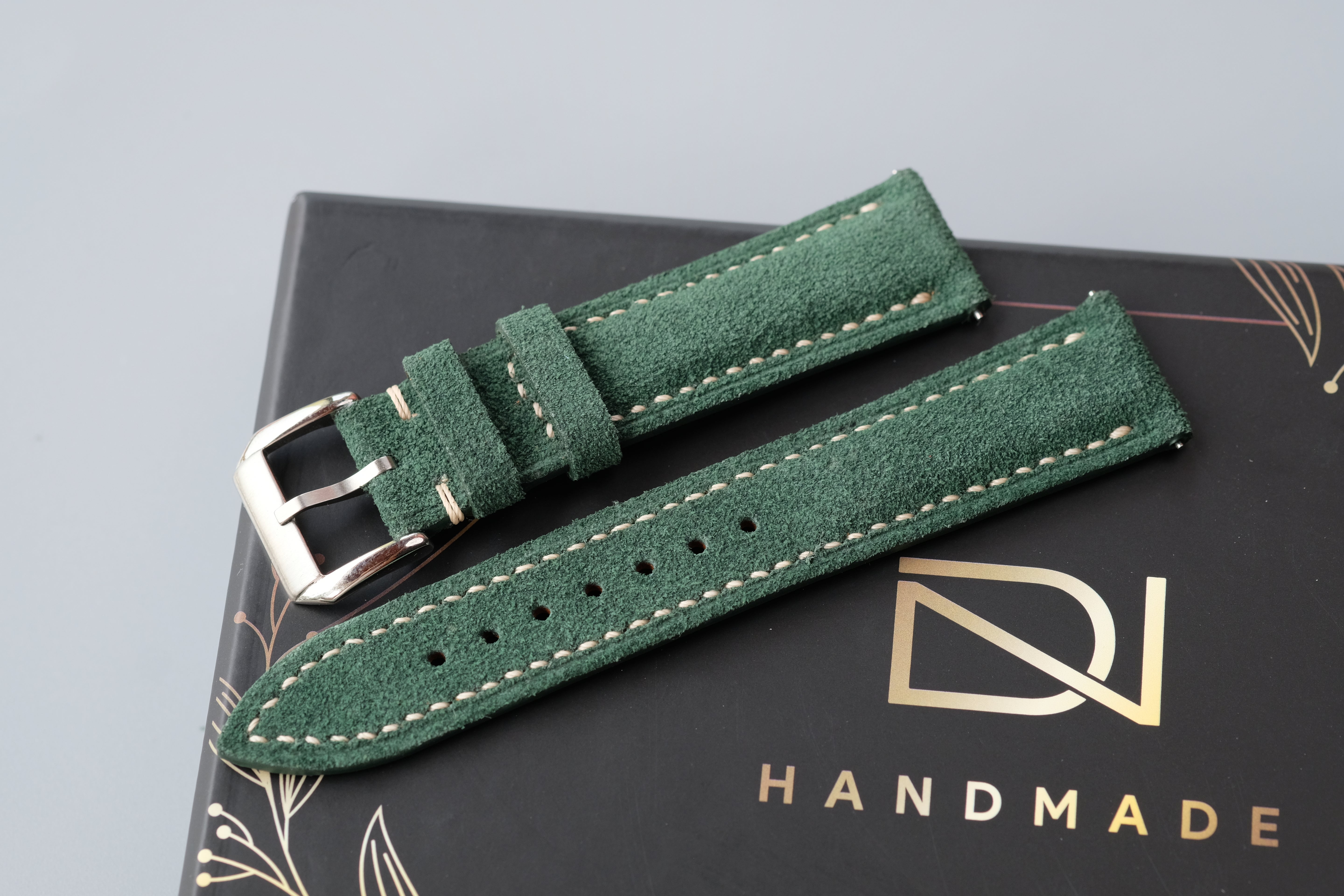 Green Suede Leather Watch Strap – Custom Sizes 10mm to 26mm