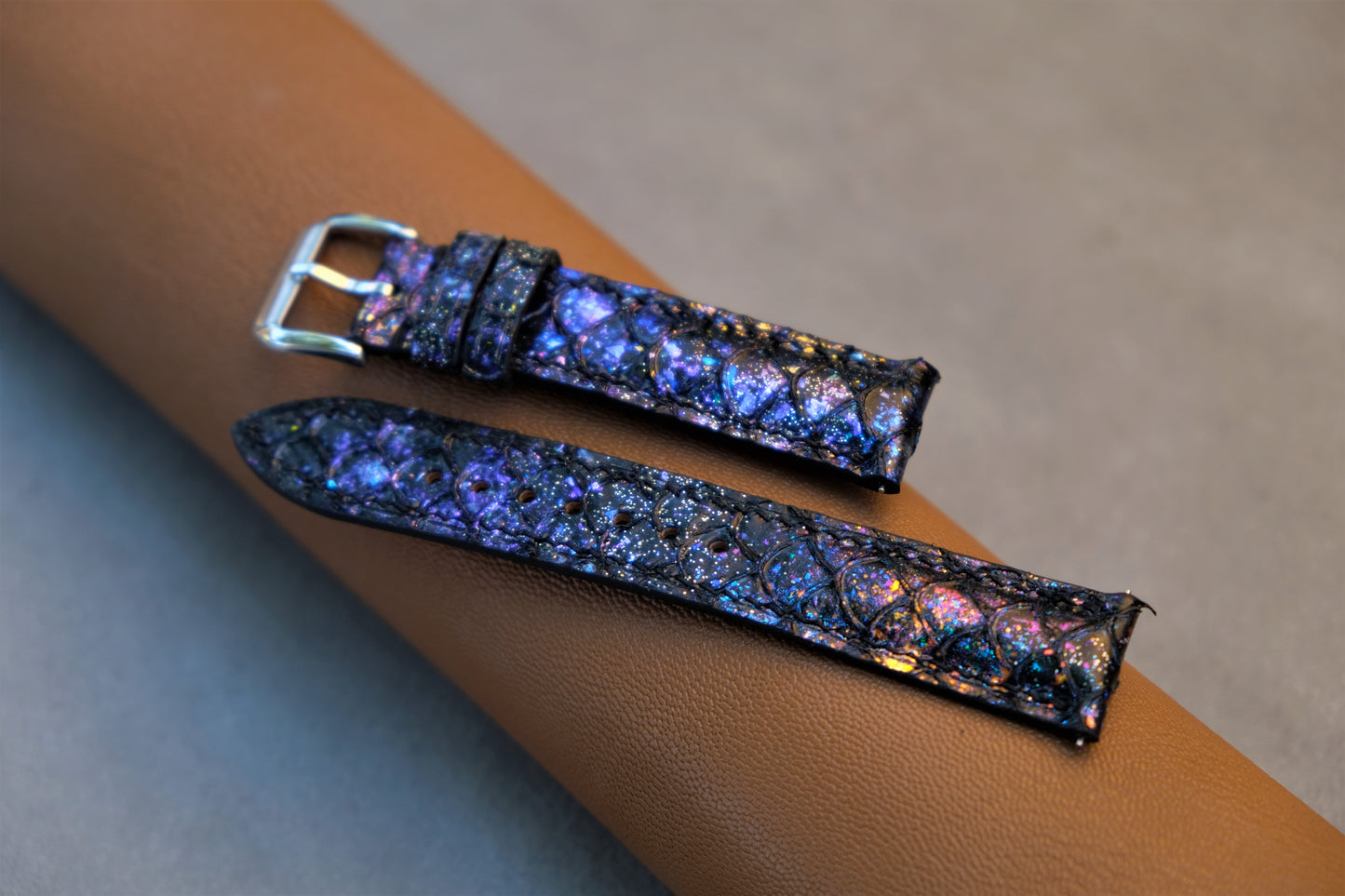 Black GALAXY Carp Leather Watch Strap