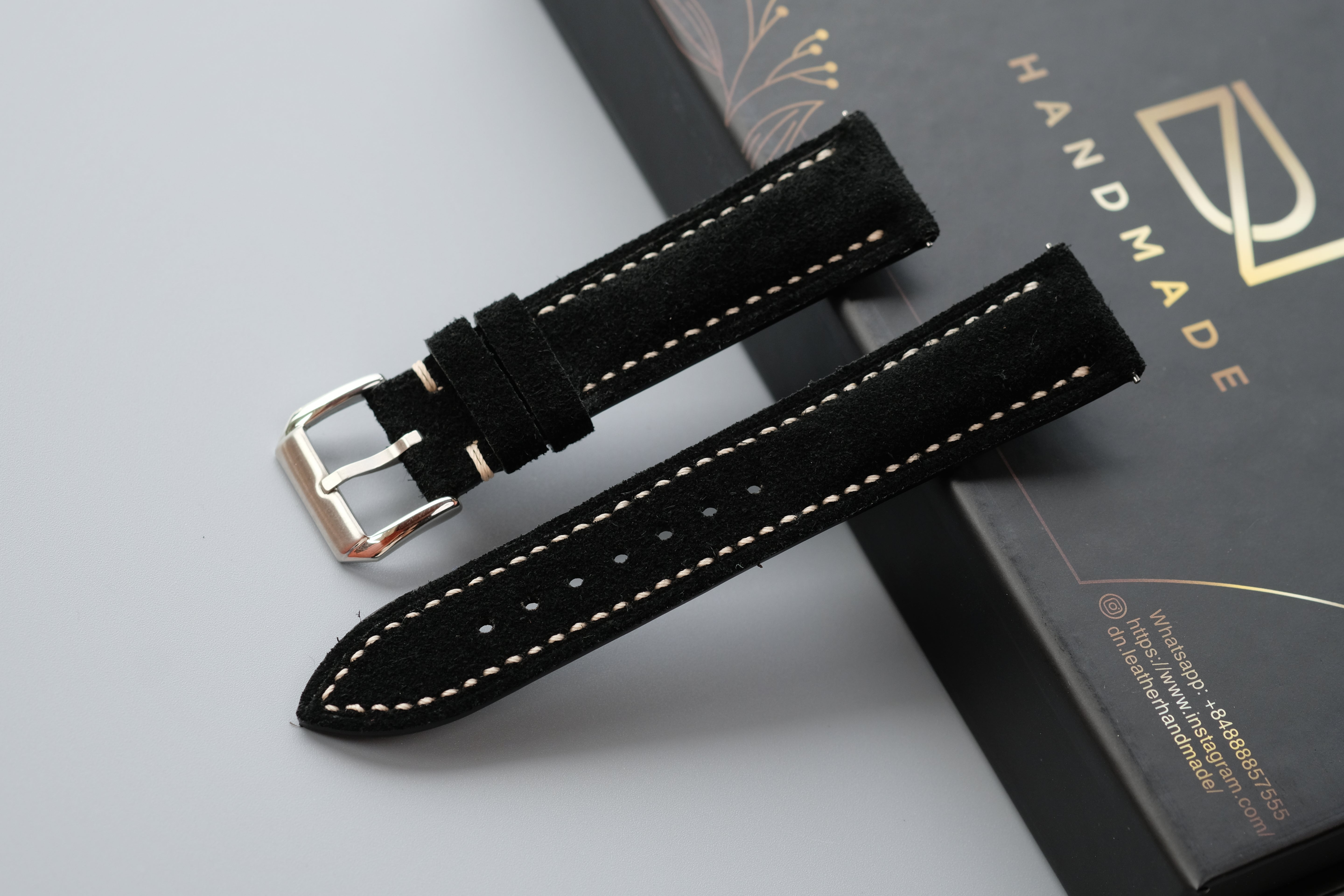 Black Suede Leather Watch Strap – Custom Sizes 10mm to 26mm