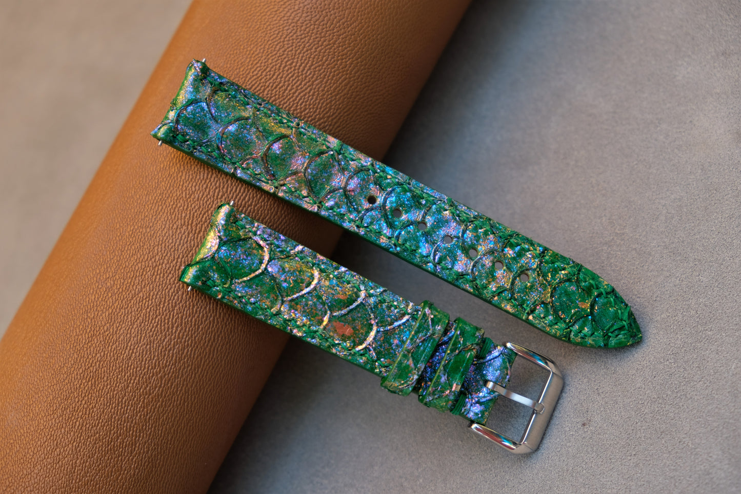 Light Green Carp Leather Watch Strap